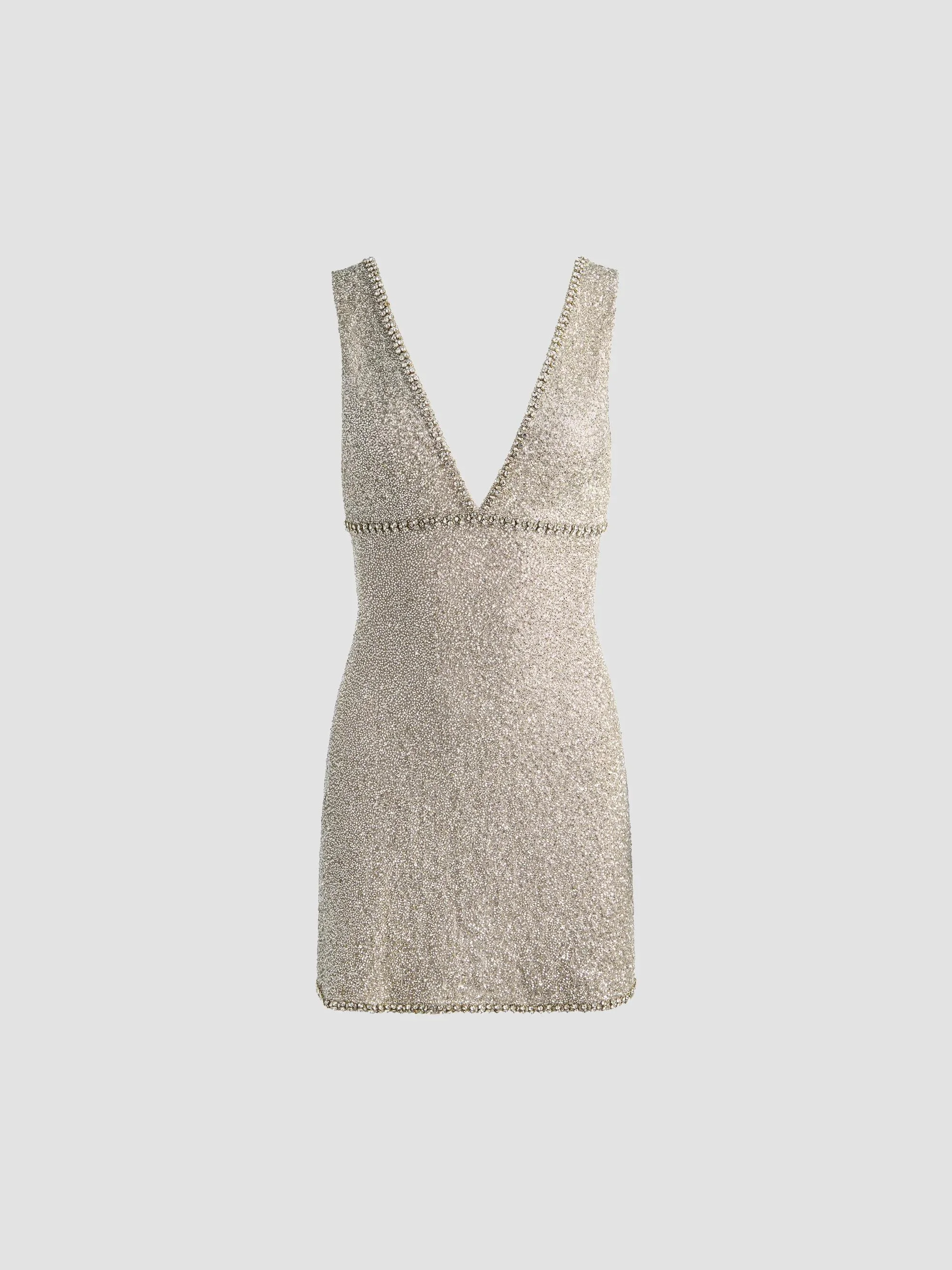 Women's Mandy Embellished Plunge Mini Dress - Silver - 1