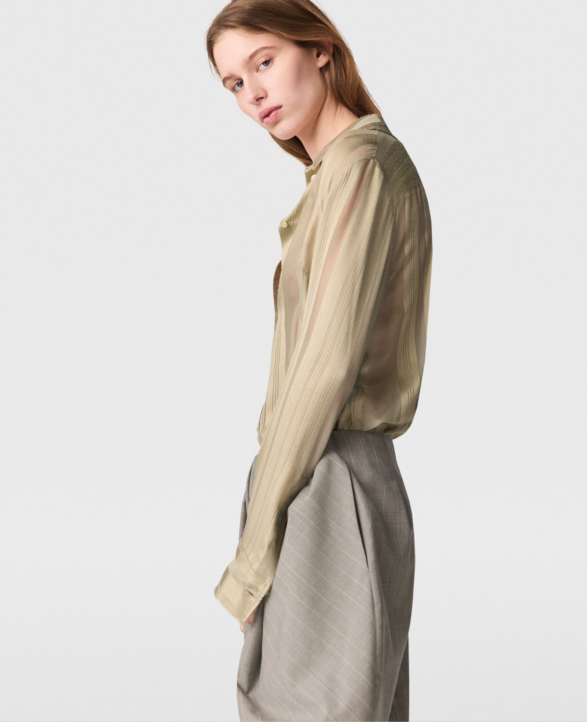 Sheer Striped Paneled Shirt - 3