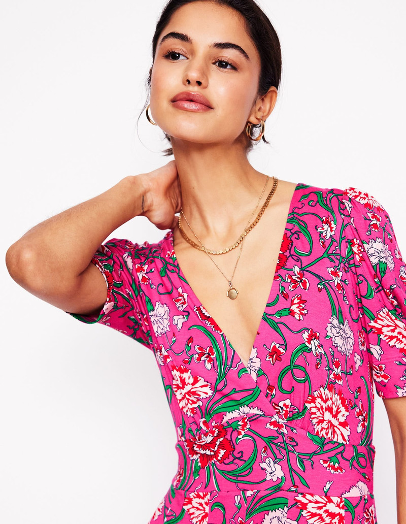 Kristen Pleated Jersey Dress-Pink Yarrow, Carnation Vine 4