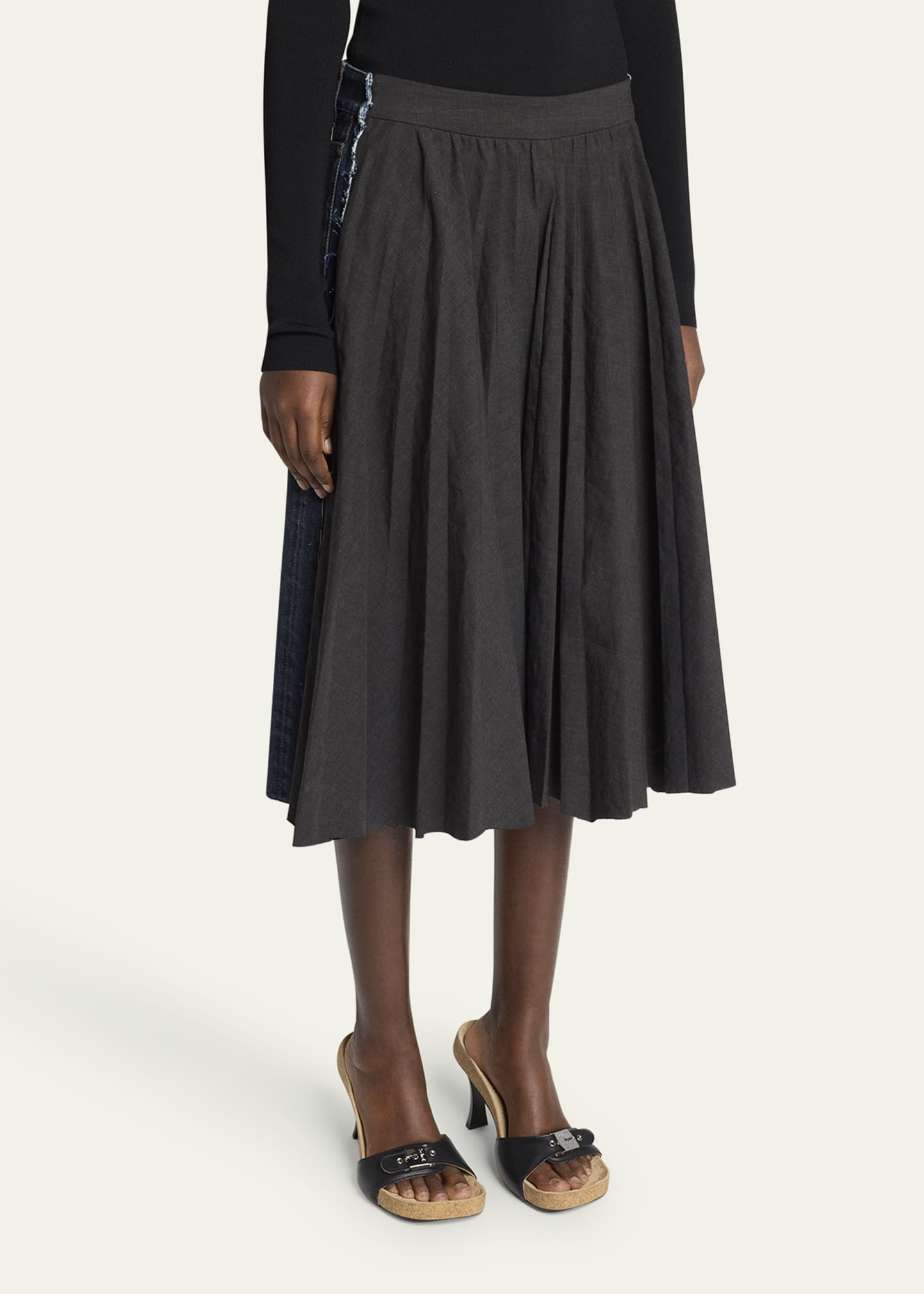 Hybrid Pleated Denim Midi Skirt - 4