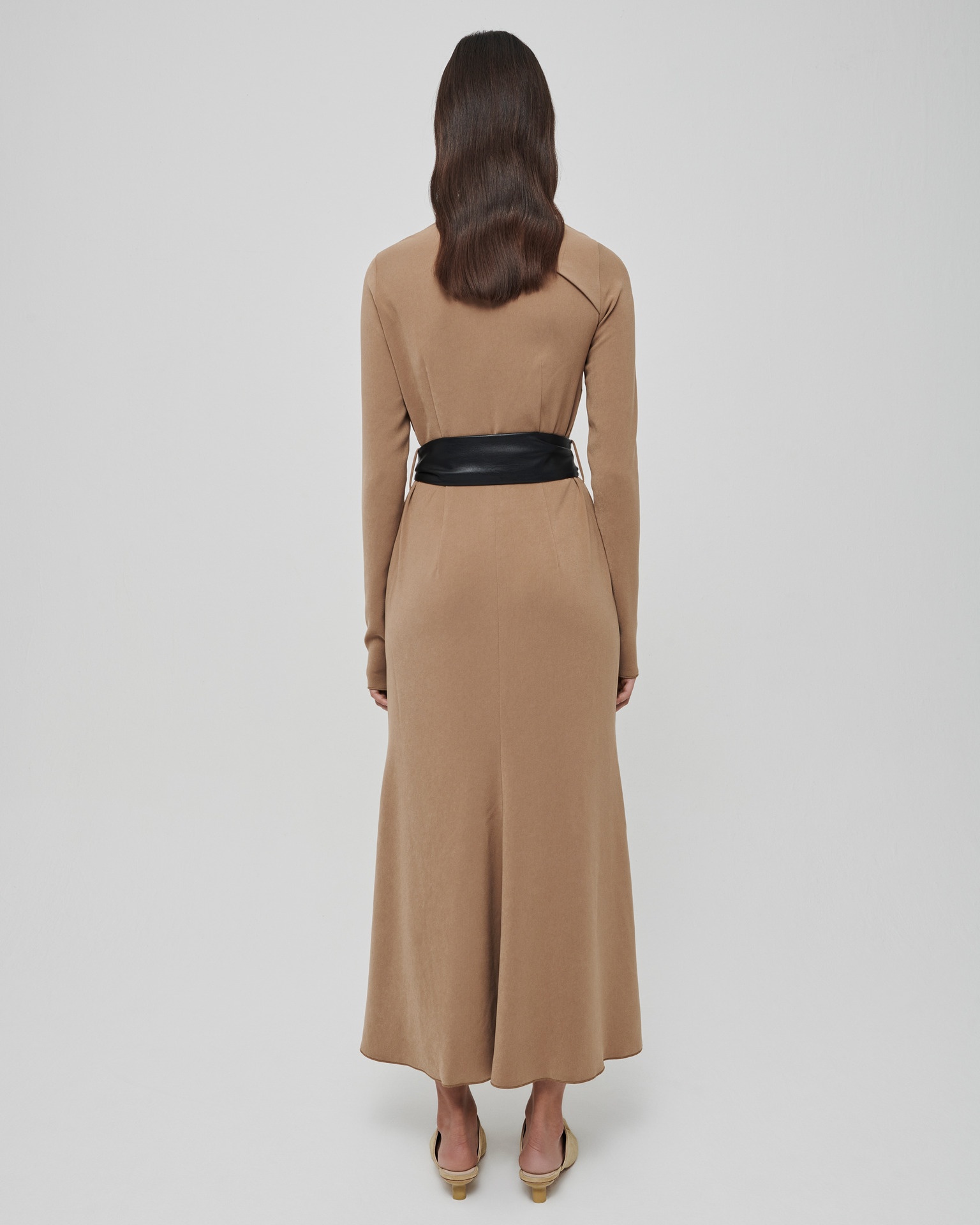 CLEMENT - Stretch-georgette dress - Khaki - 2