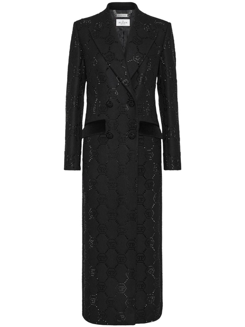 monogram crystal double-breasted coat 1