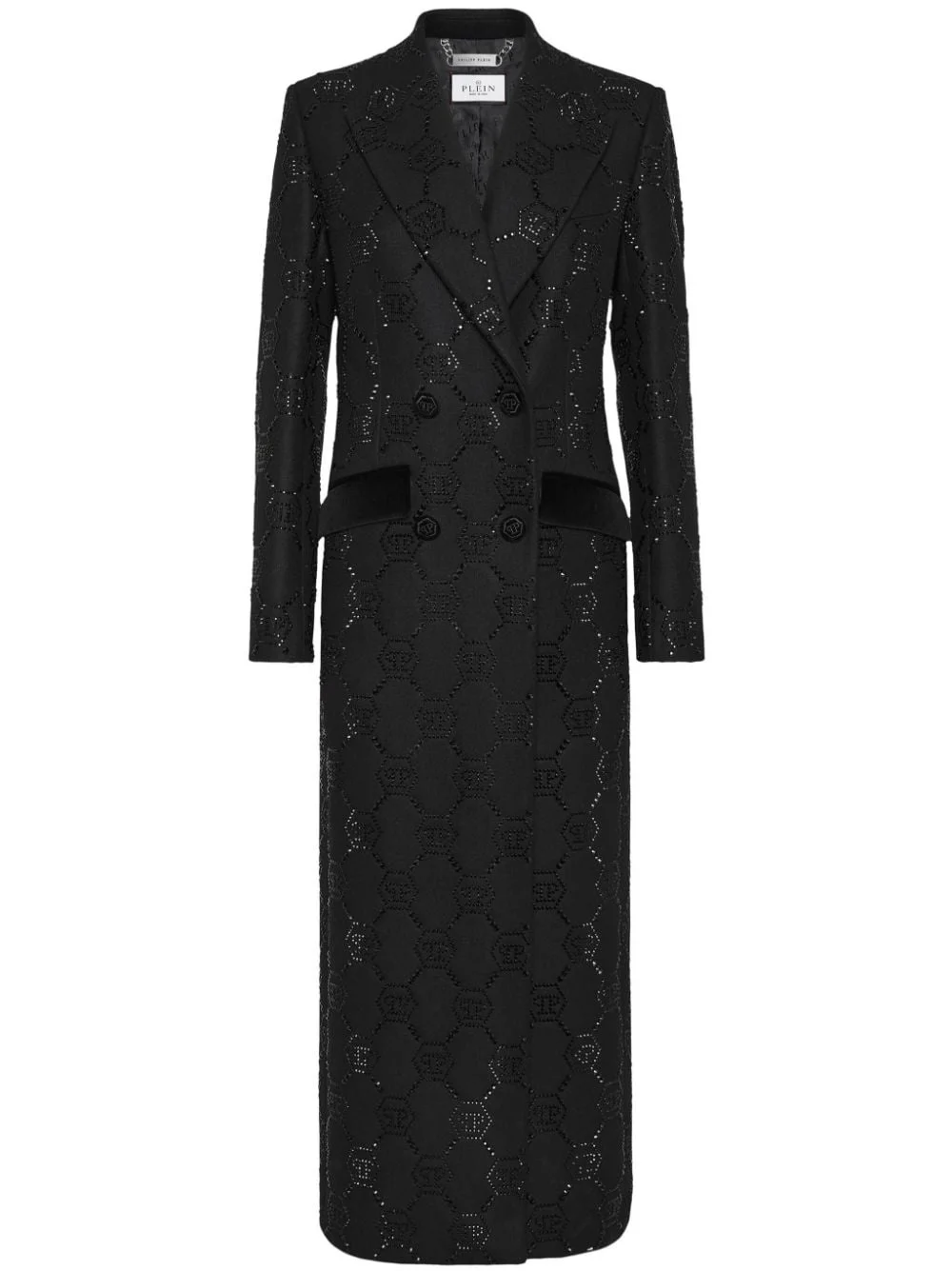 monogram crystal double-breasted coat - 1