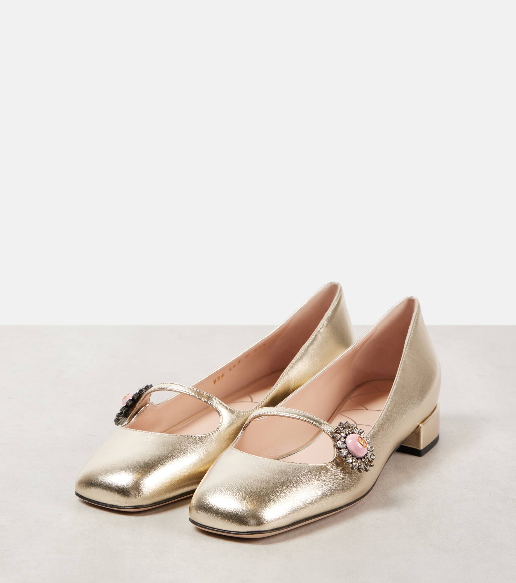 Metallic leather Mary Jane flats - 4