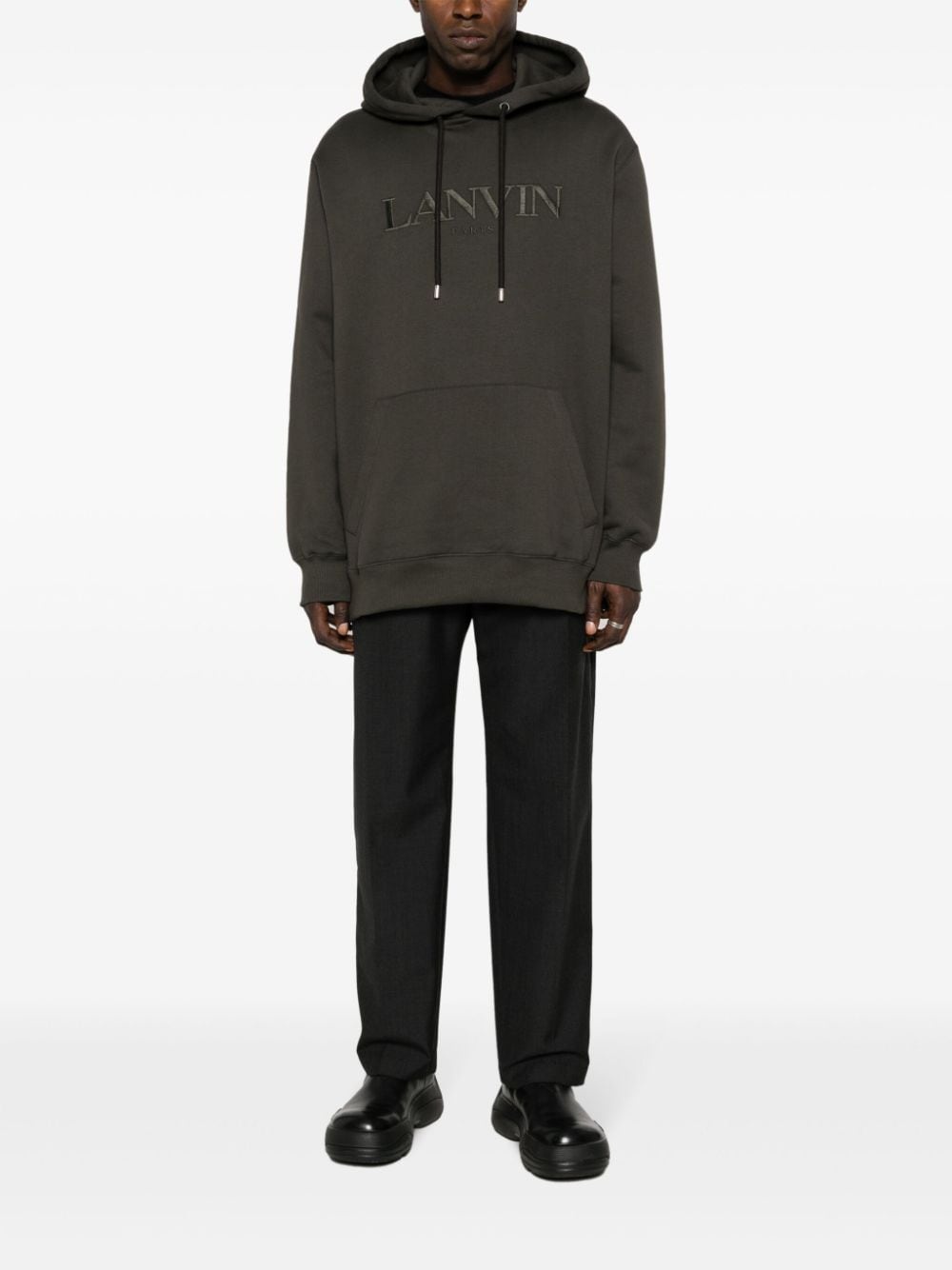 logo-embroidery cotton hoodie - 2