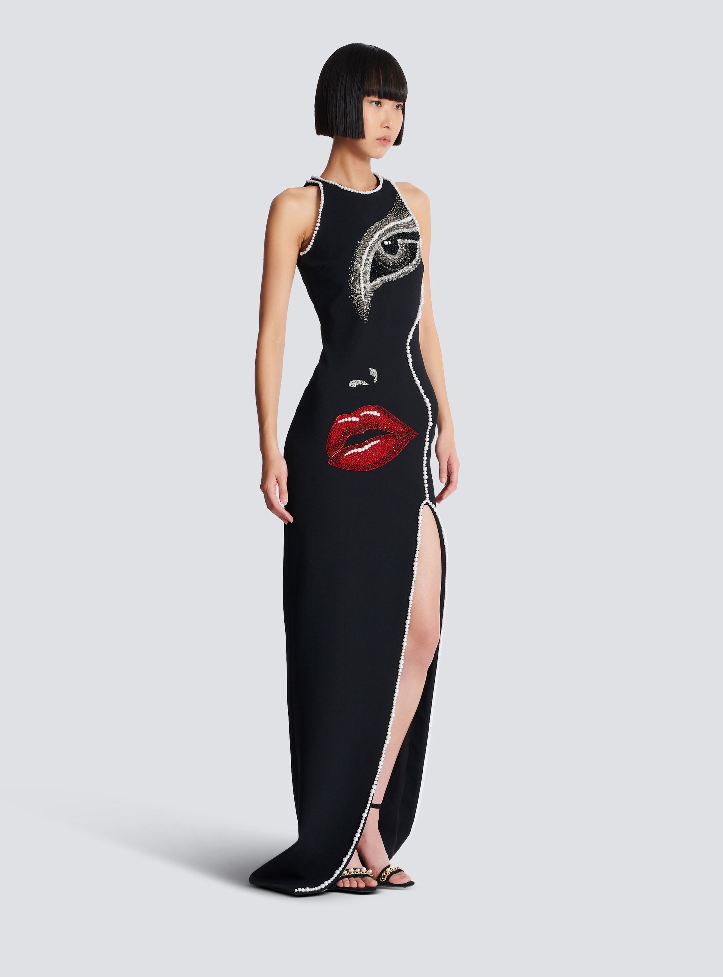 Long embroidered dress with Face motif - 3