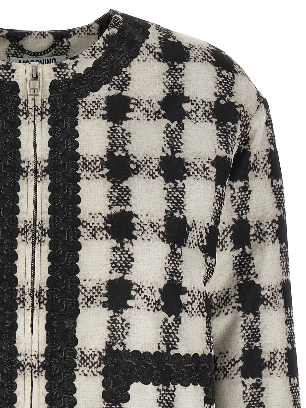 check-pattern lace-trim jacket - 3