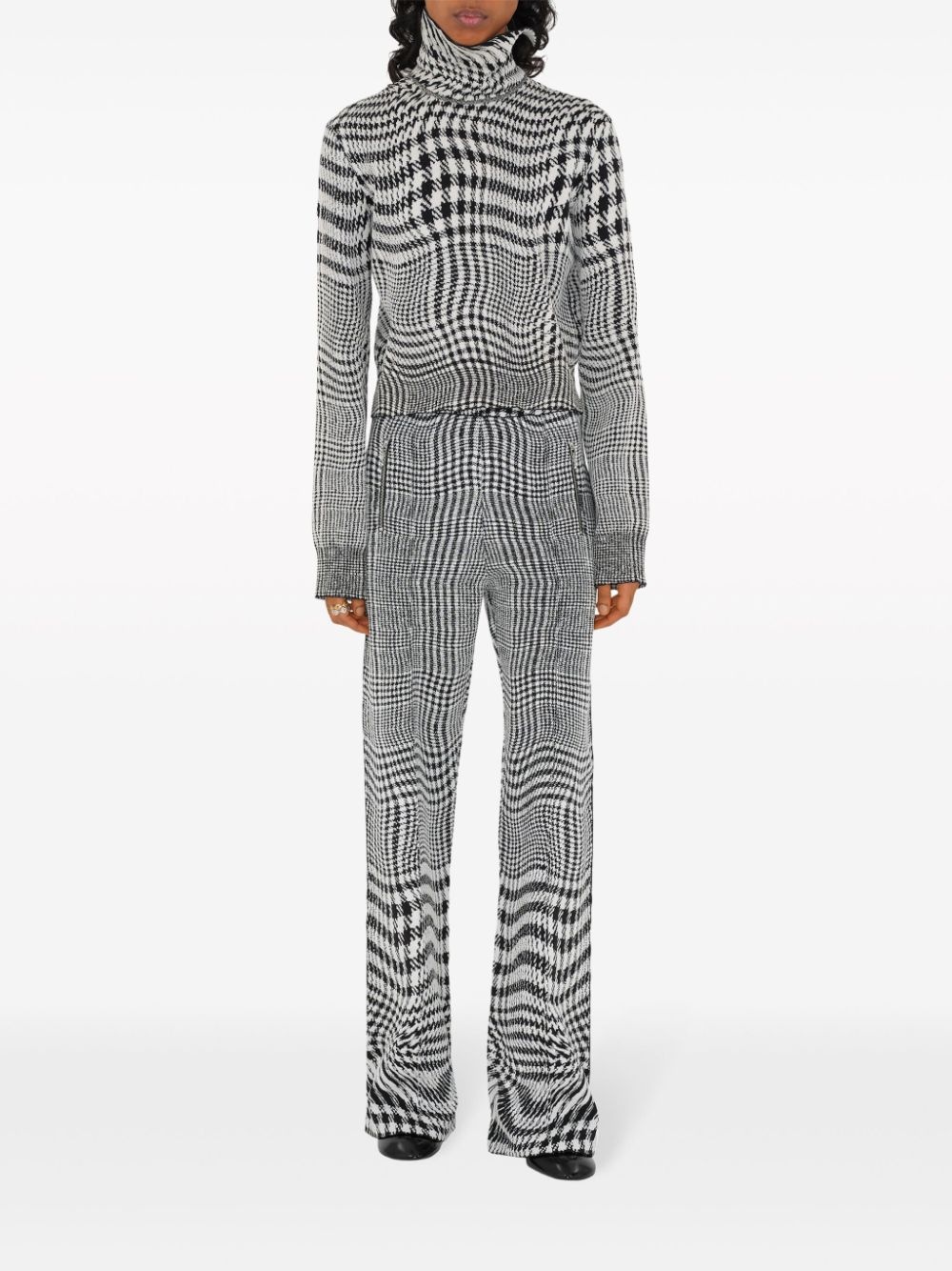 warped houndstooth jacquard wool-blend trousers - 2