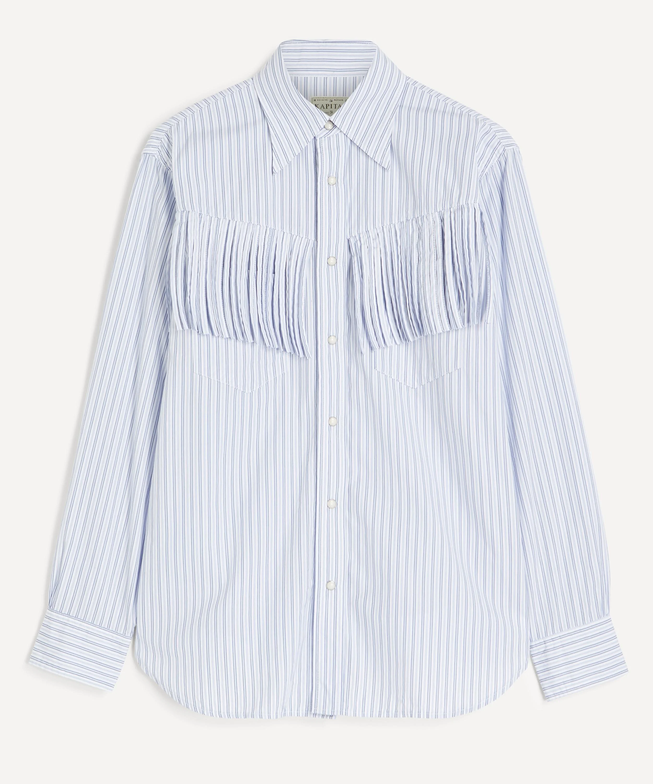 Cotton Stripe Fringed HUSKY Western Shirt - 1