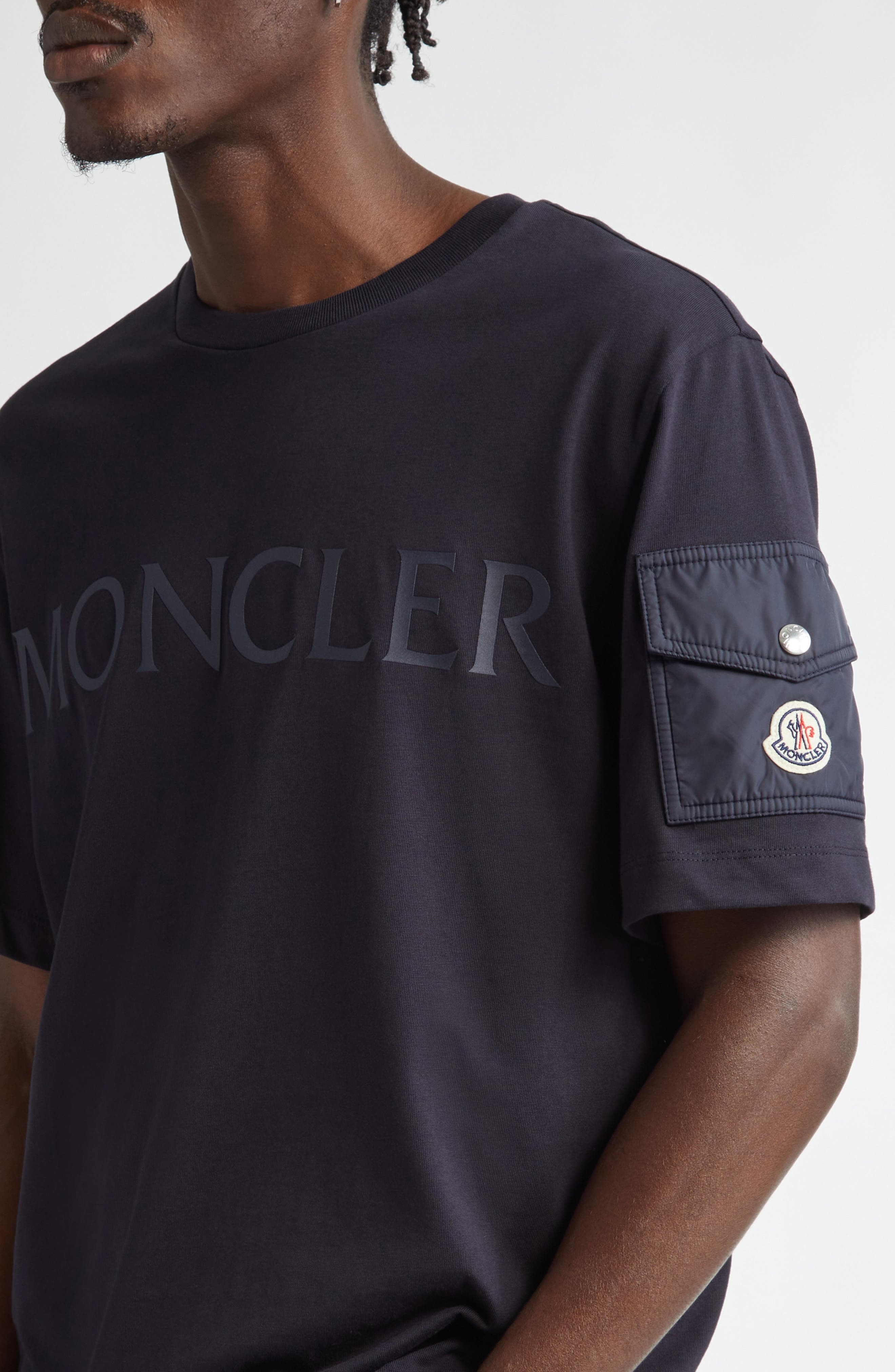 Moncler Logo Pocket Cotton T-Shirt in Navy at Nordstrom - 4