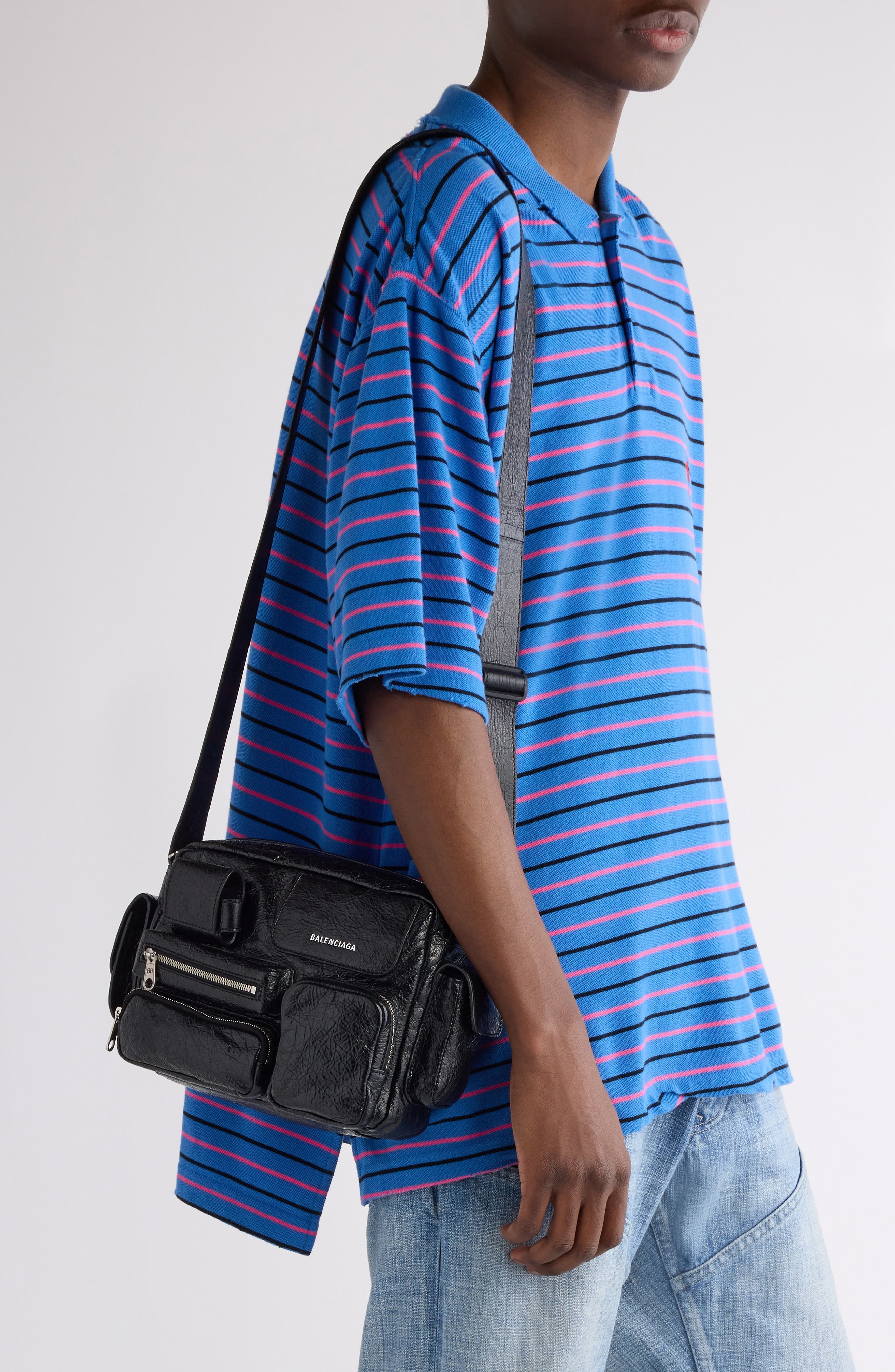 Balenciaga Superbusy Crinkle Leather Camera Bag in 1000 Black at Nordstrom - 2