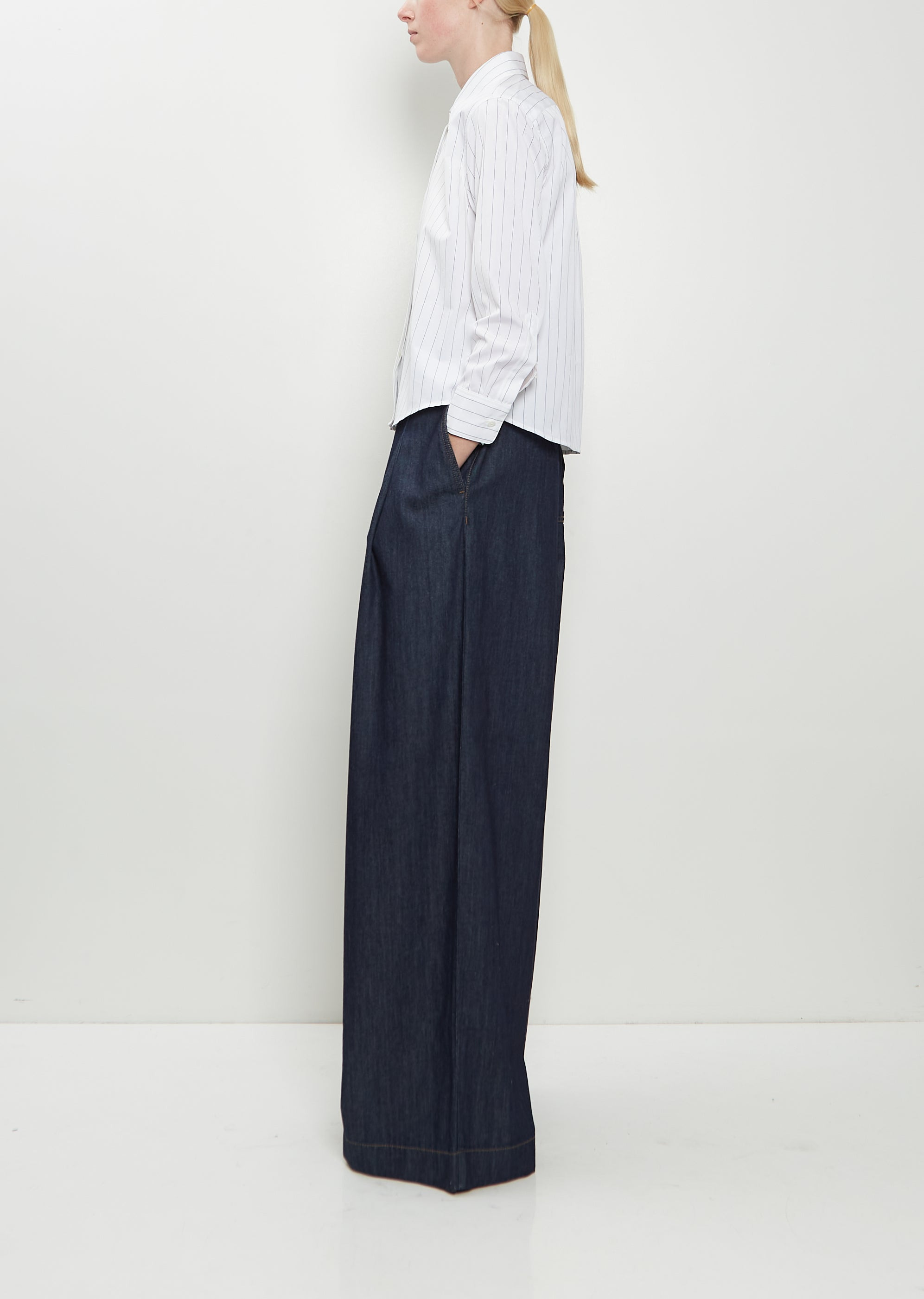 Clavini Bis Cotton Shirt — White / Navy - 2