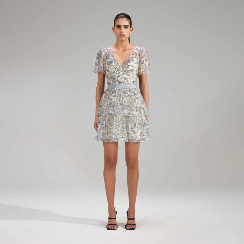 Champagne Sequinned Tiered 미니 드레스 1