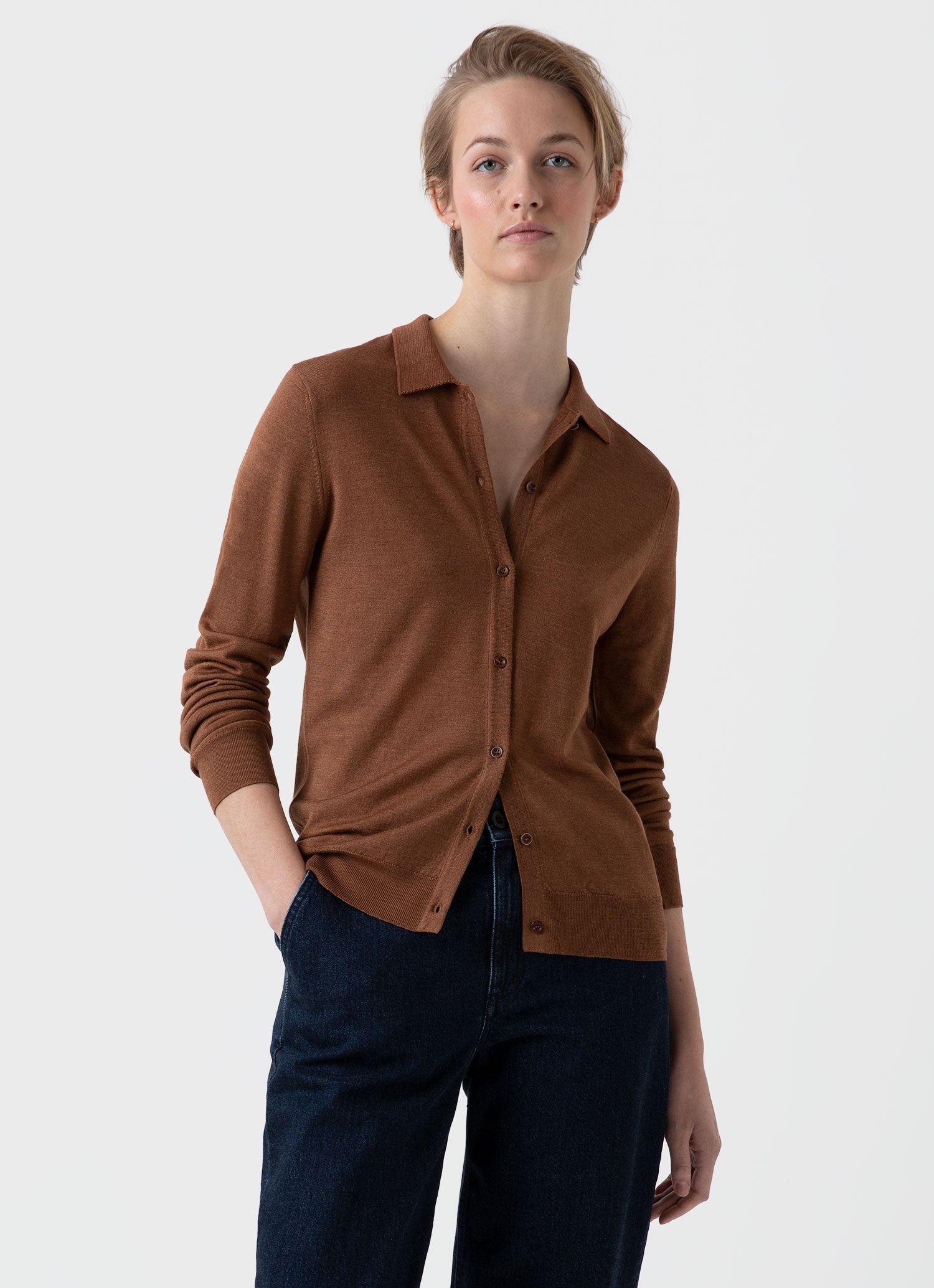 Merino Silk Collar Cardigan - 1