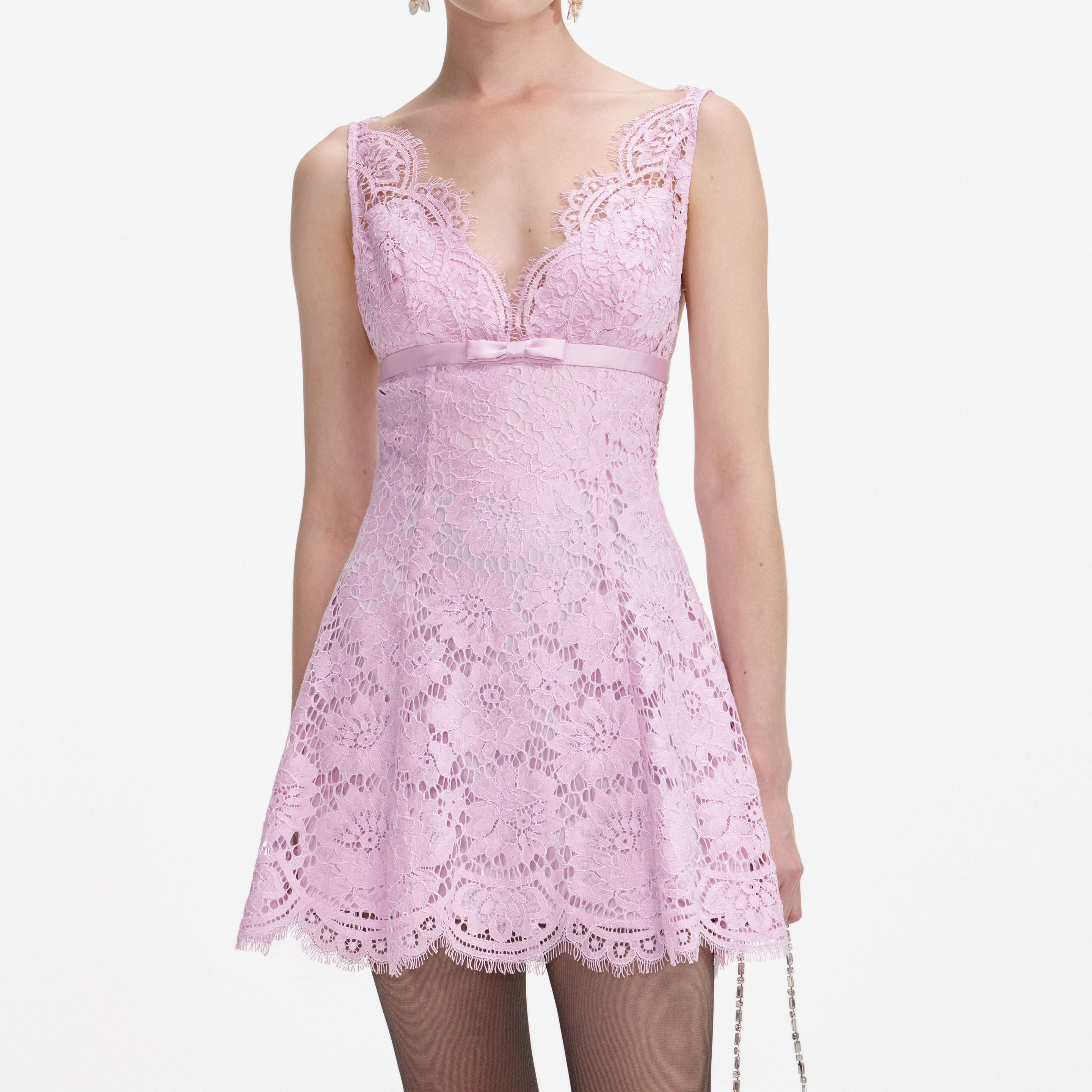Pink Floral Lace Mini Dress - 4