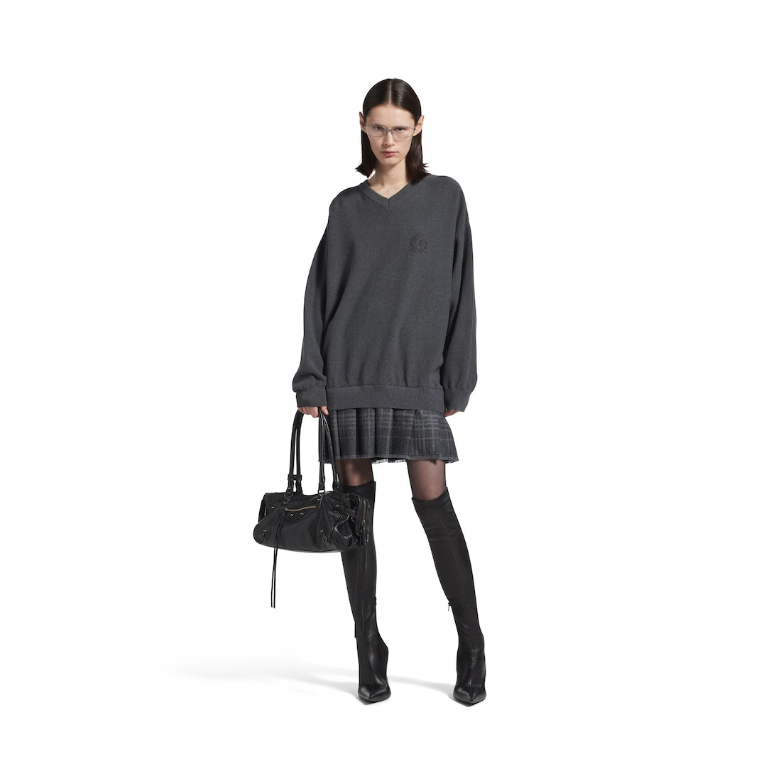 Women's Layered Sweater Dress in Heather Grey - 2