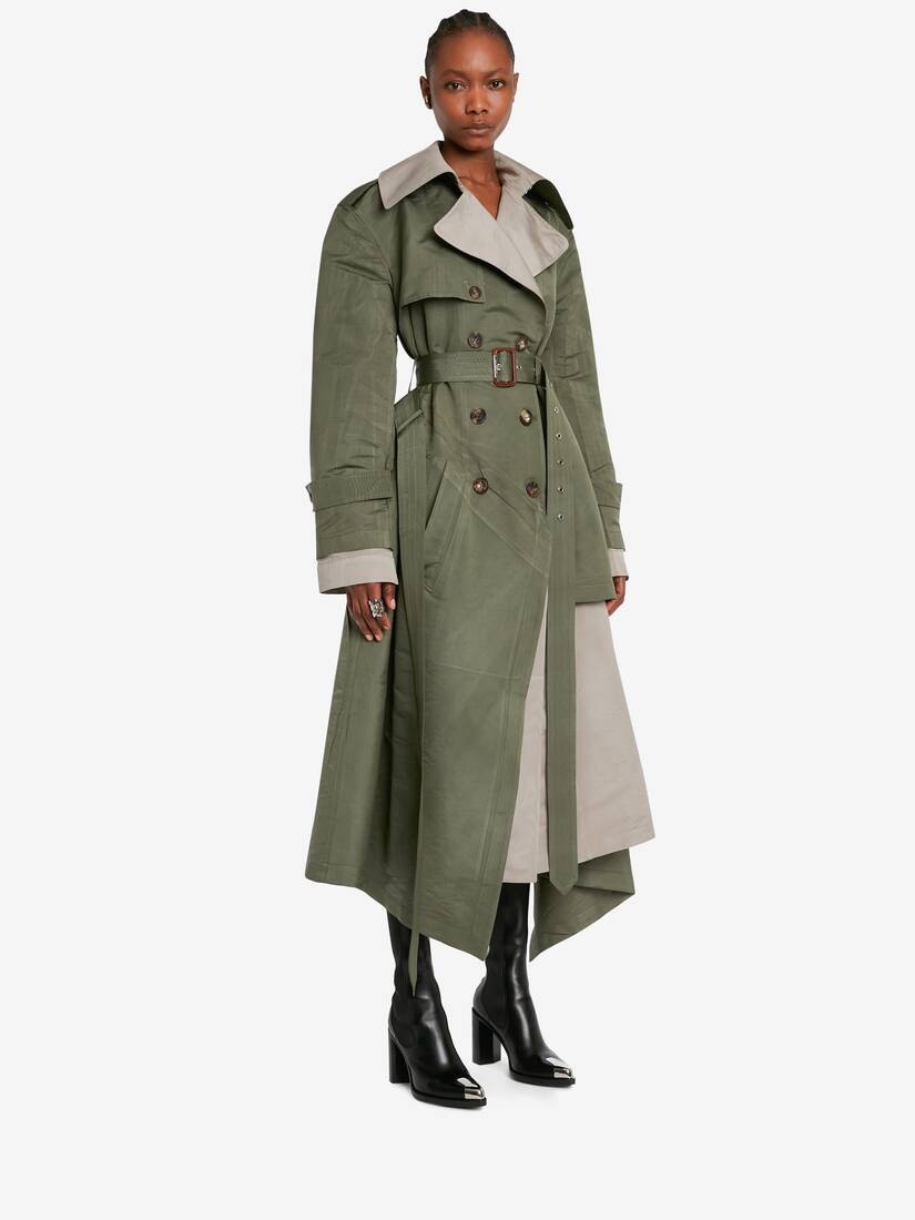 Women's Deconstructed Trench Coat in Khaki/stone - 3