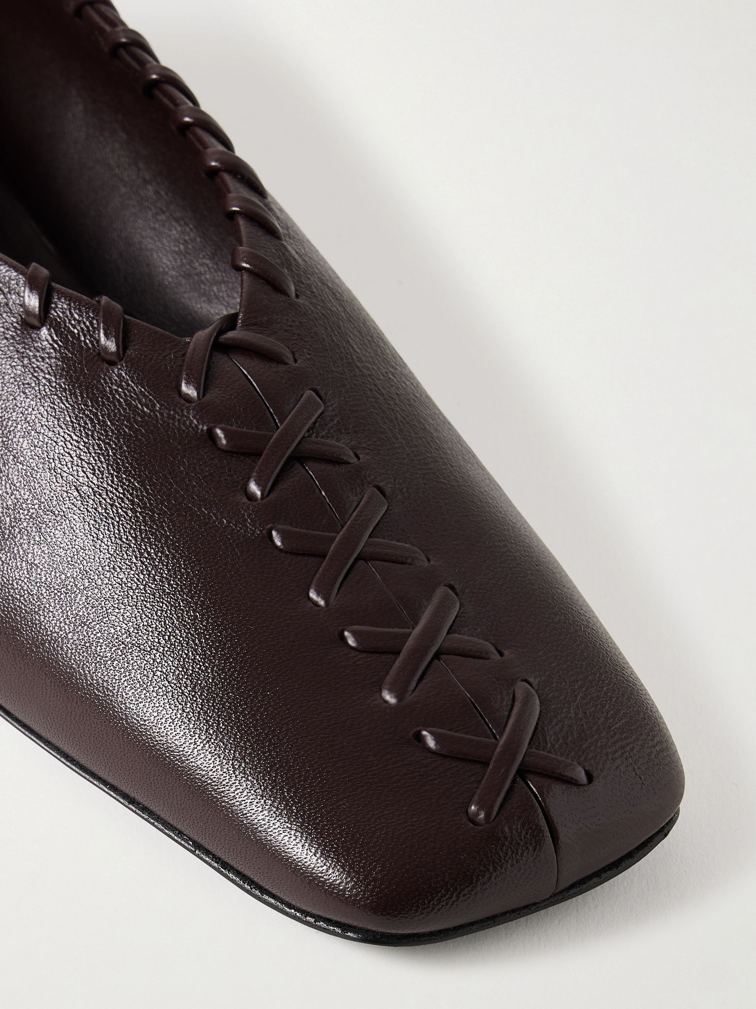 Ring whipstitch-trimmed leather ballet flats Dark brown - 4