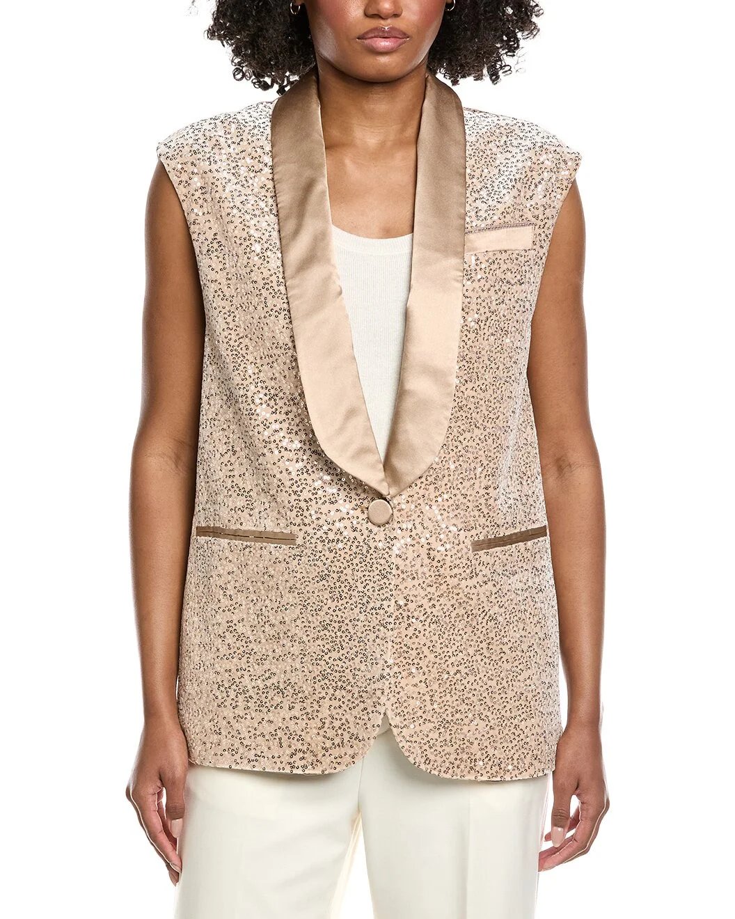 Peserico Velvet Sequin Silk-Blend Waistcoat - 1