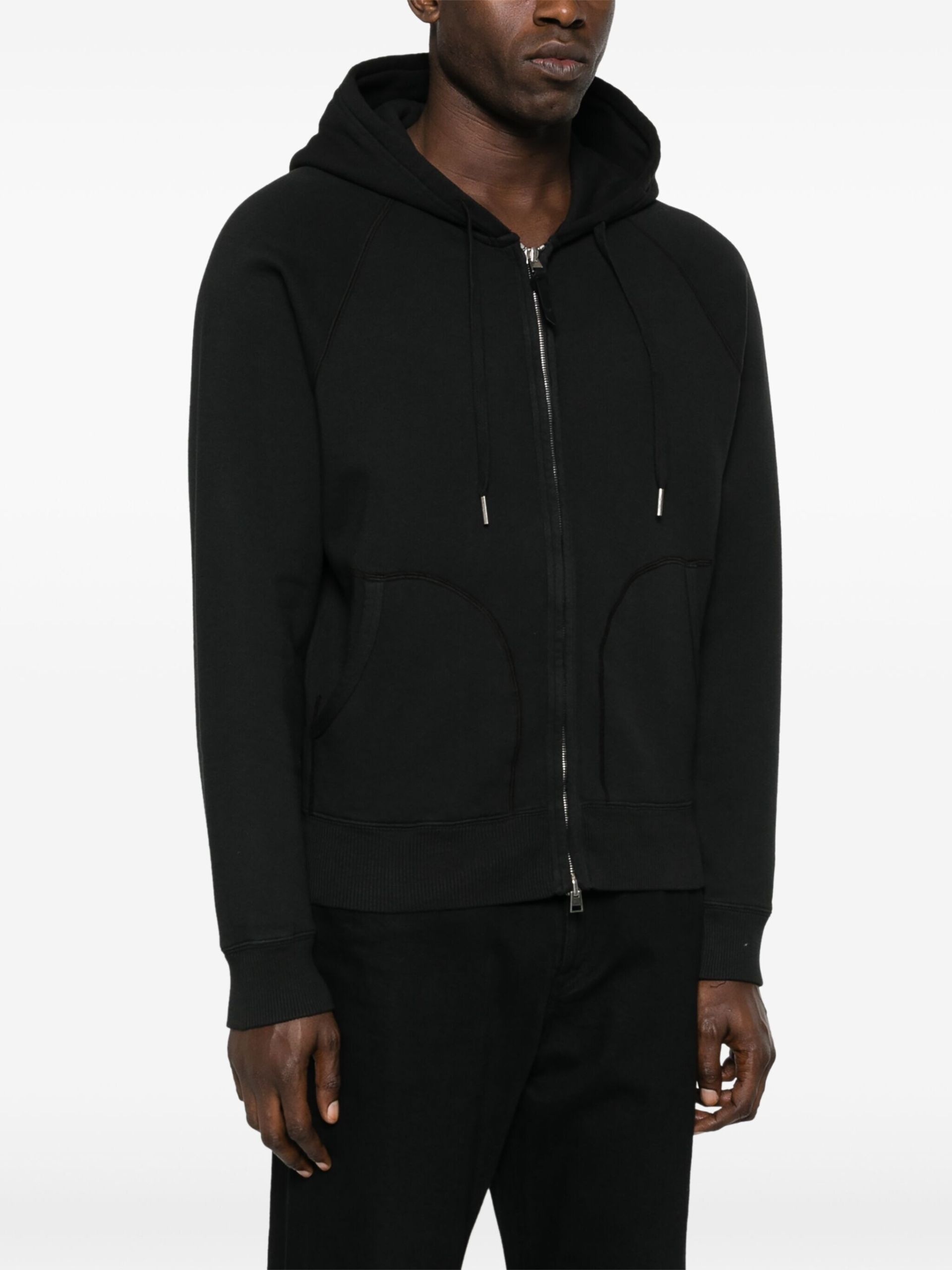 black zip-up cotton hoodie - 3