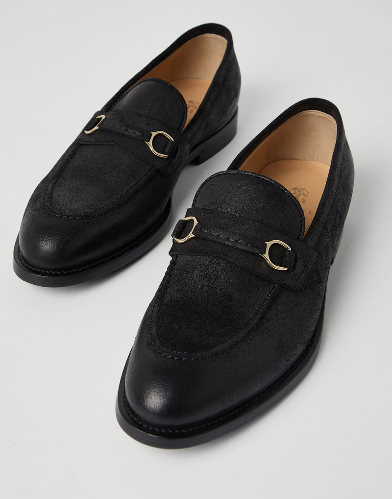 Oiled suede penny loafers with bit detail 3
