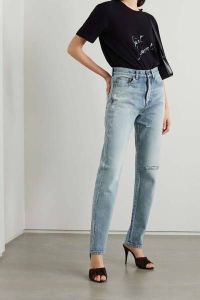 SAINT LAURENT Distressed high-rise slim-leg jeans outlook
