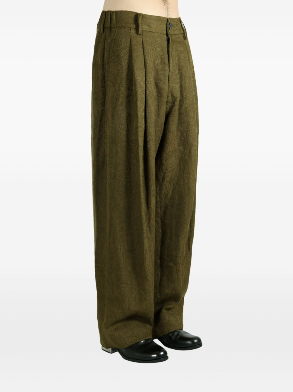 pleat-detail linen trousers - 3