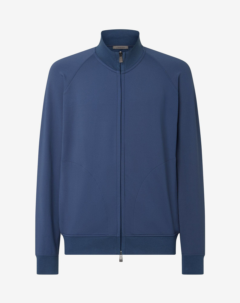 Denim blue stretch cotton and nylon sweatshirt 1