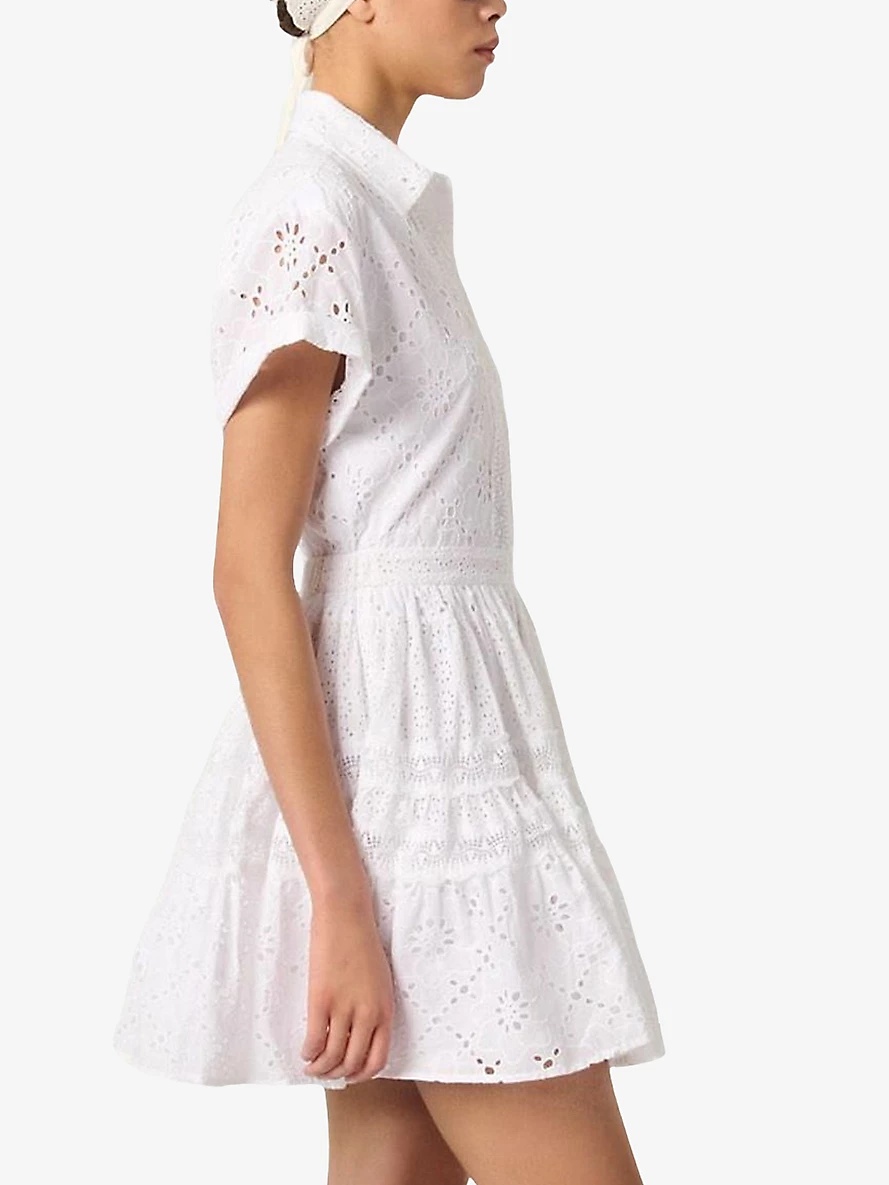 Broderie-Anglaise Ruffled-Hem Cotton Mini Dress - 3