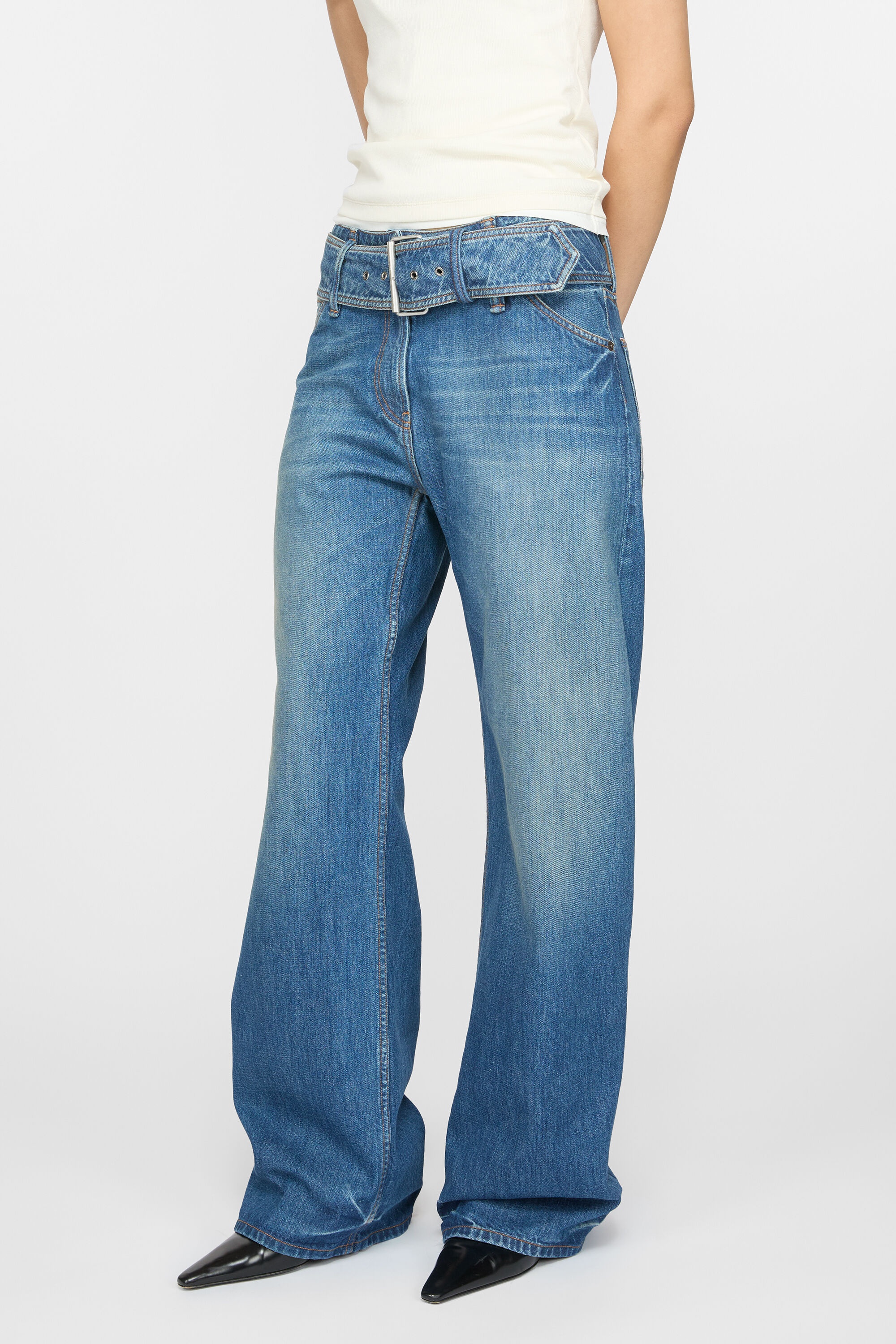 Belted denim trousers - Mid Blue - 4