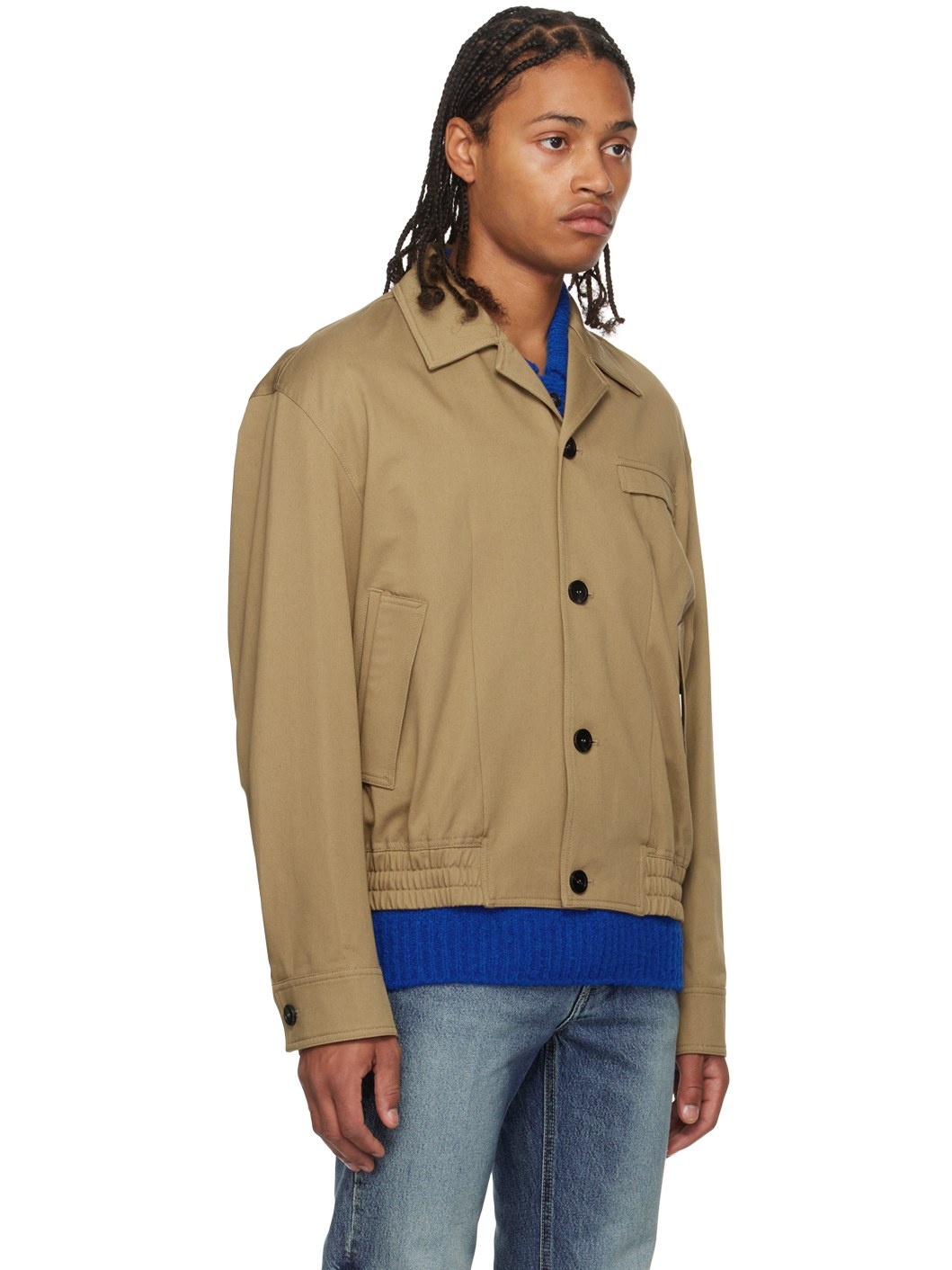 Beige Open Spread Collar Jacket - 2