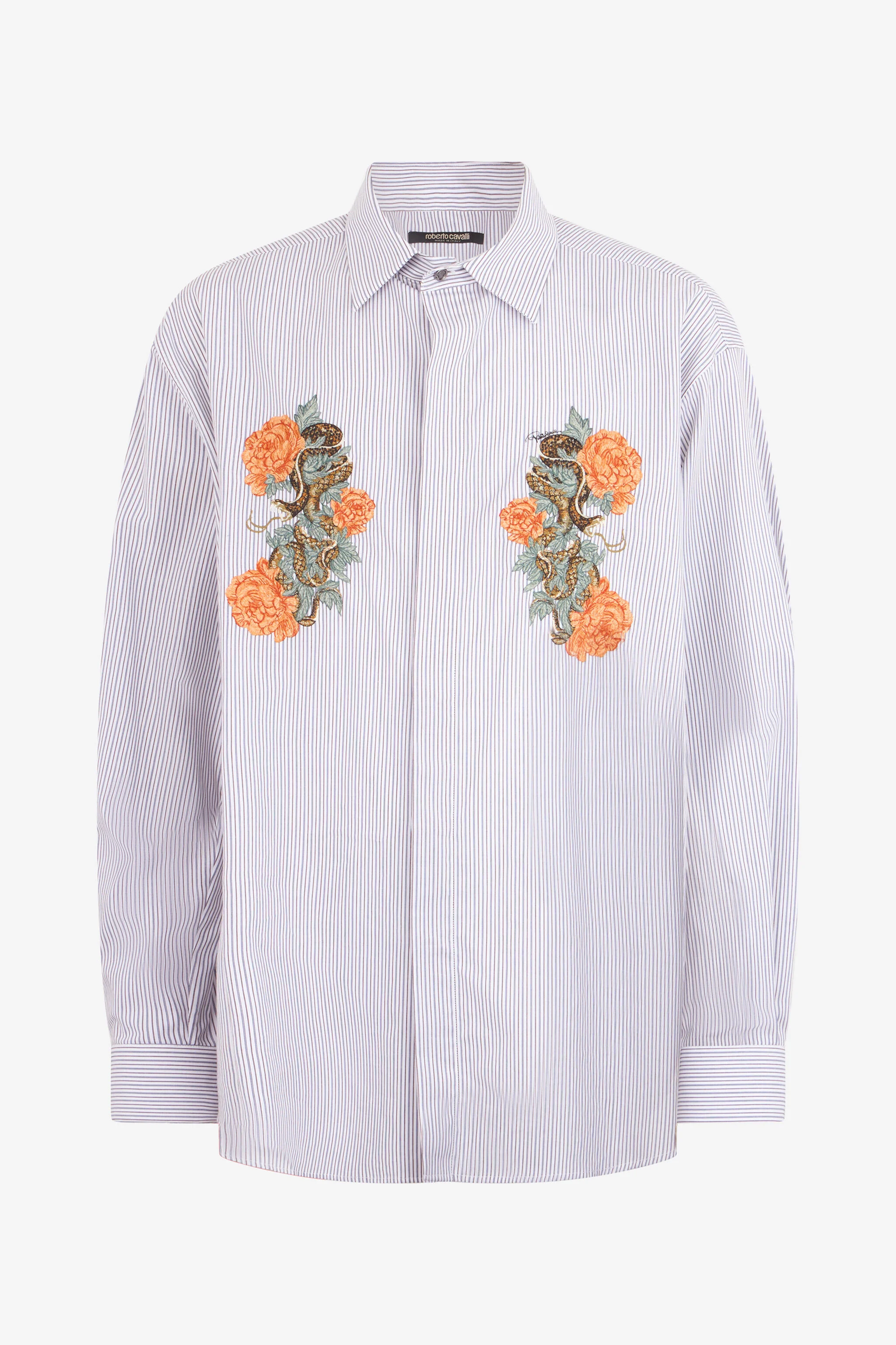 Shirt With Embroidered Snakes And Flowers - 1