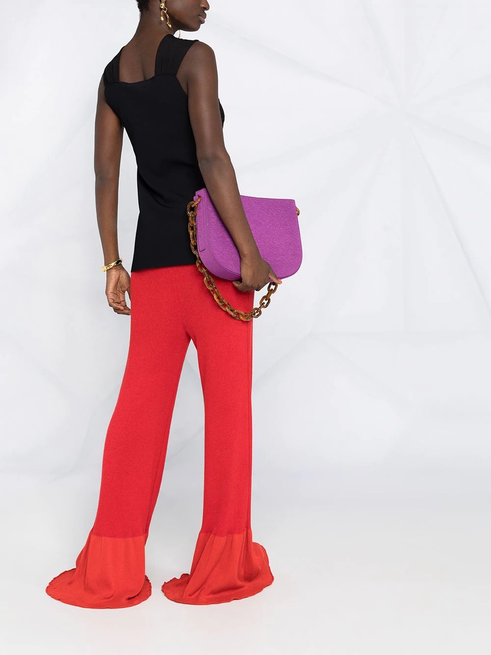 rib-knit long-length trousers - 4