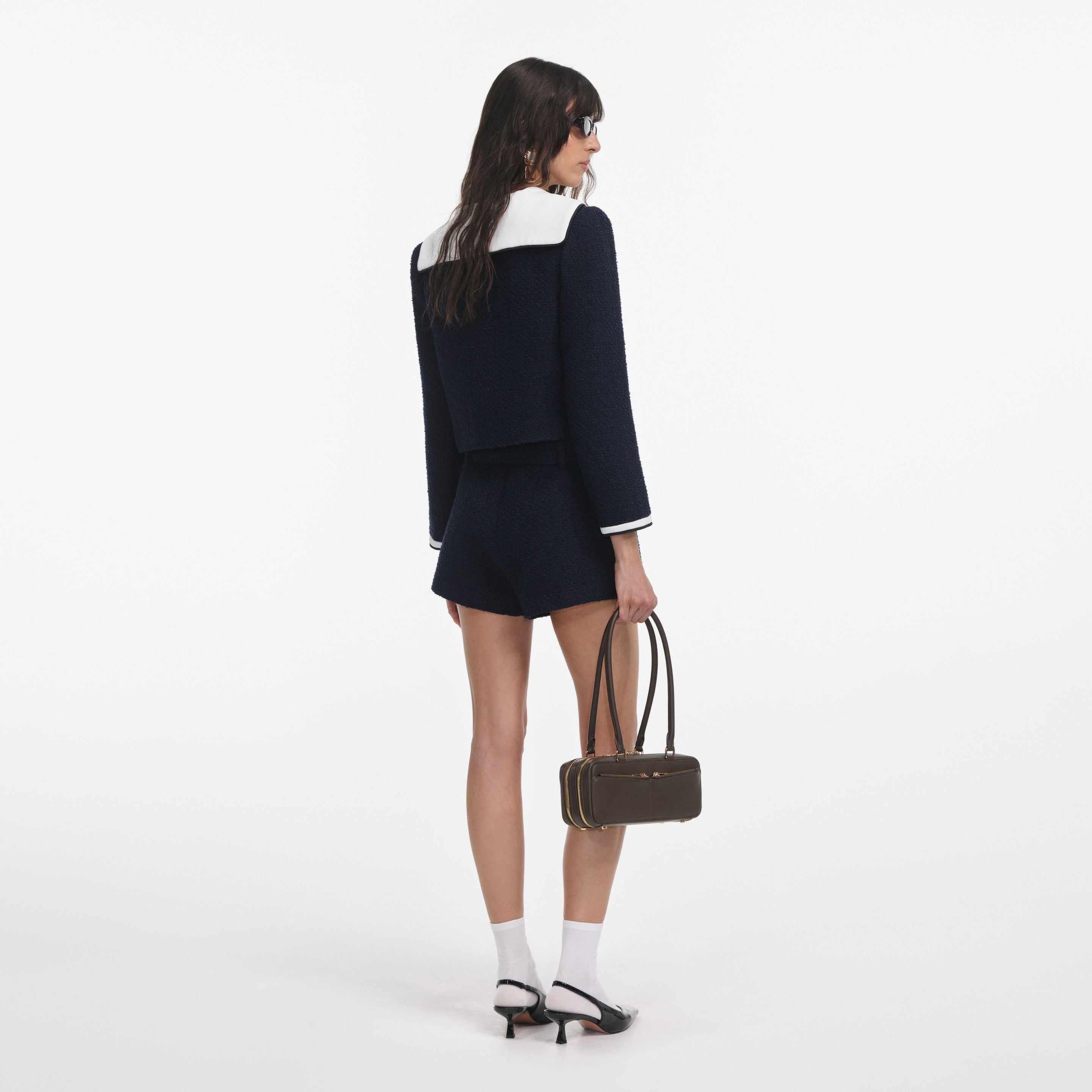 Navy Boucle Contrast Collar Jacket - 3