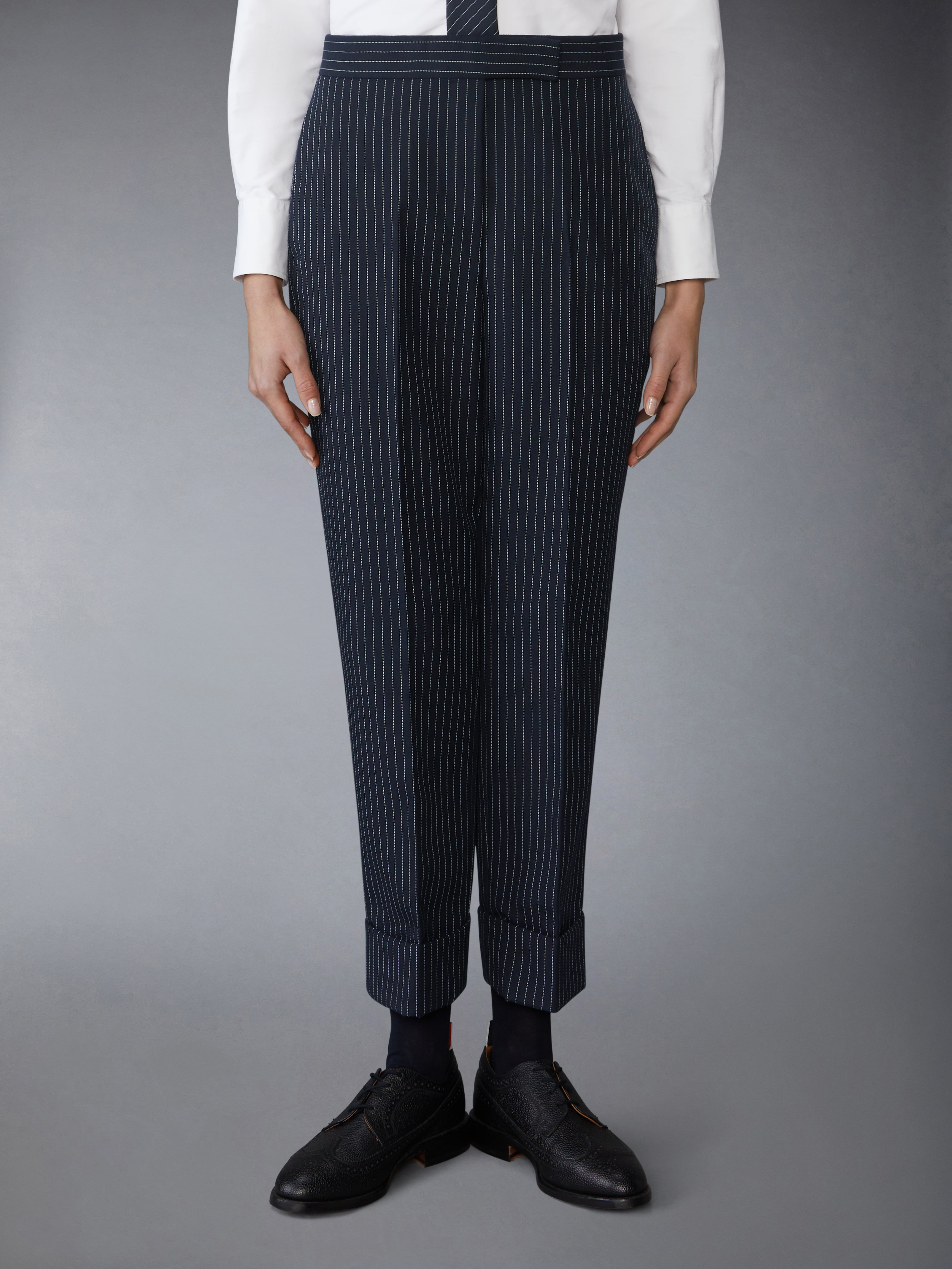 PINSTRIPE HIGH TWIST WOOL TROUSER - 2