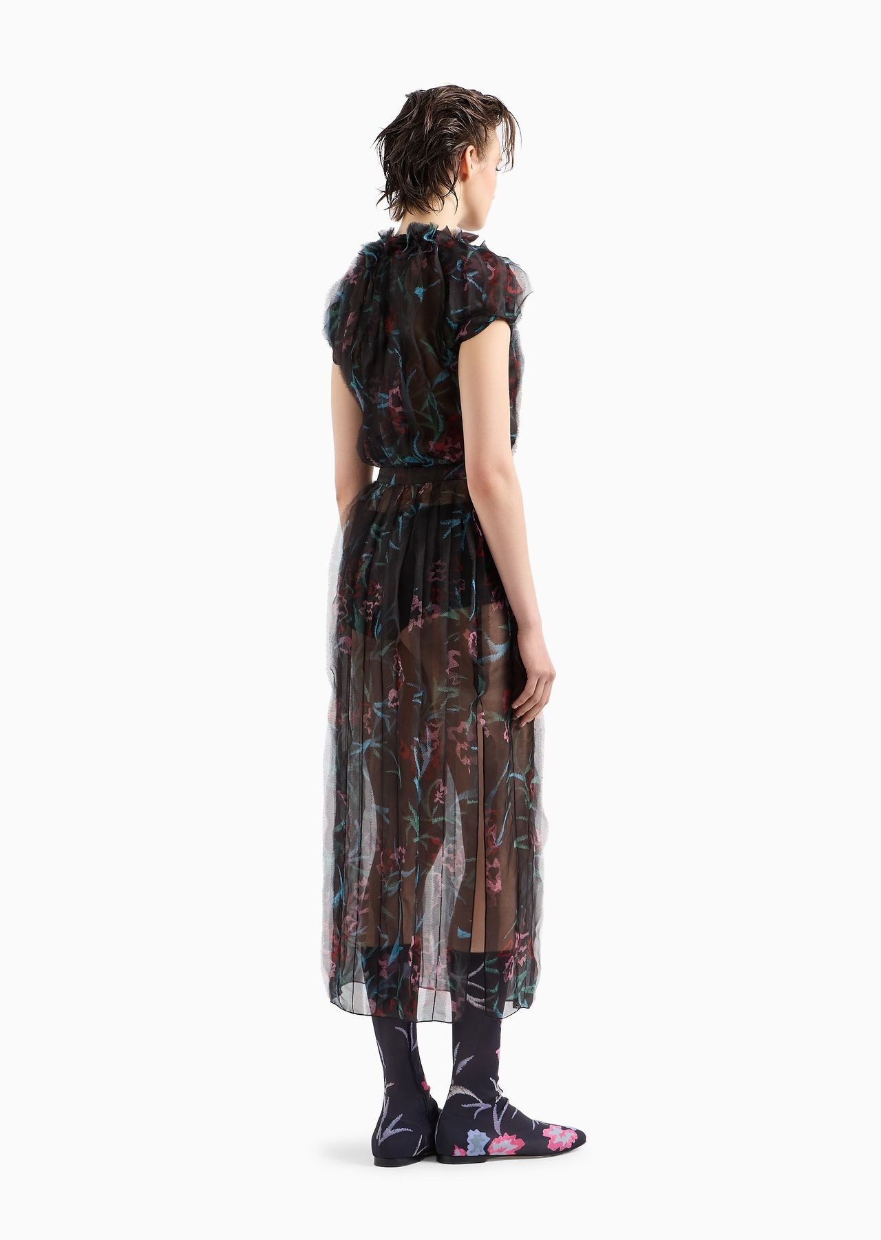 Long dress in silk organza with a floral print - 3