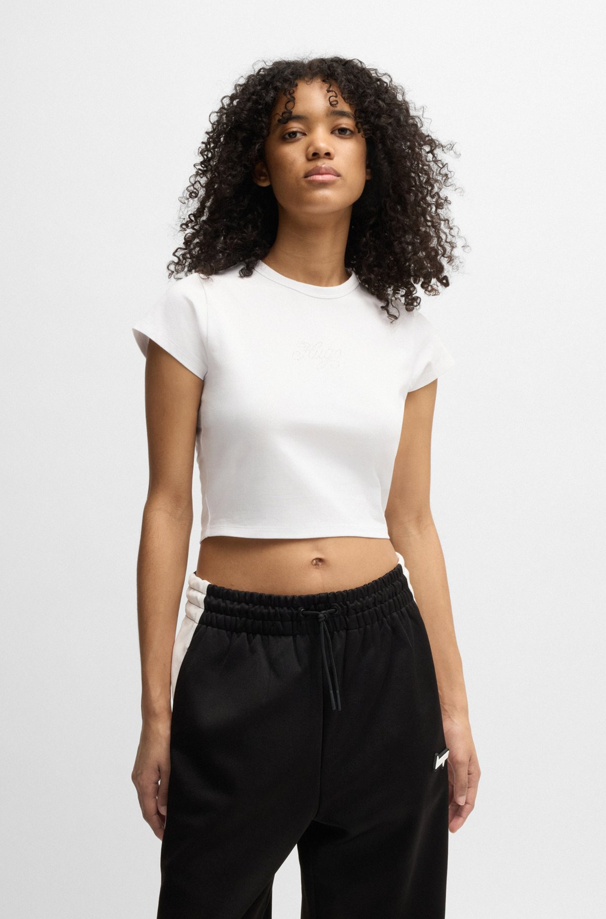 STRETCH-COTTON T-SHIRT WITH CRYSTAL-STUDDED LOGO - 2