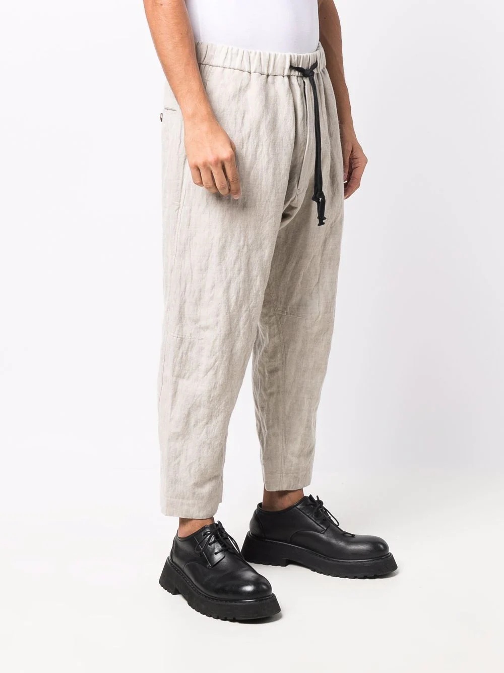 crinkled-effect drawstring tapered trousers - 3