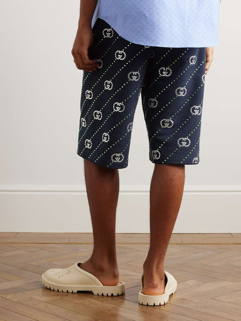 Wide-Leg Crystal-Embellished Cotton-Jersey Drawstring Shorts 3