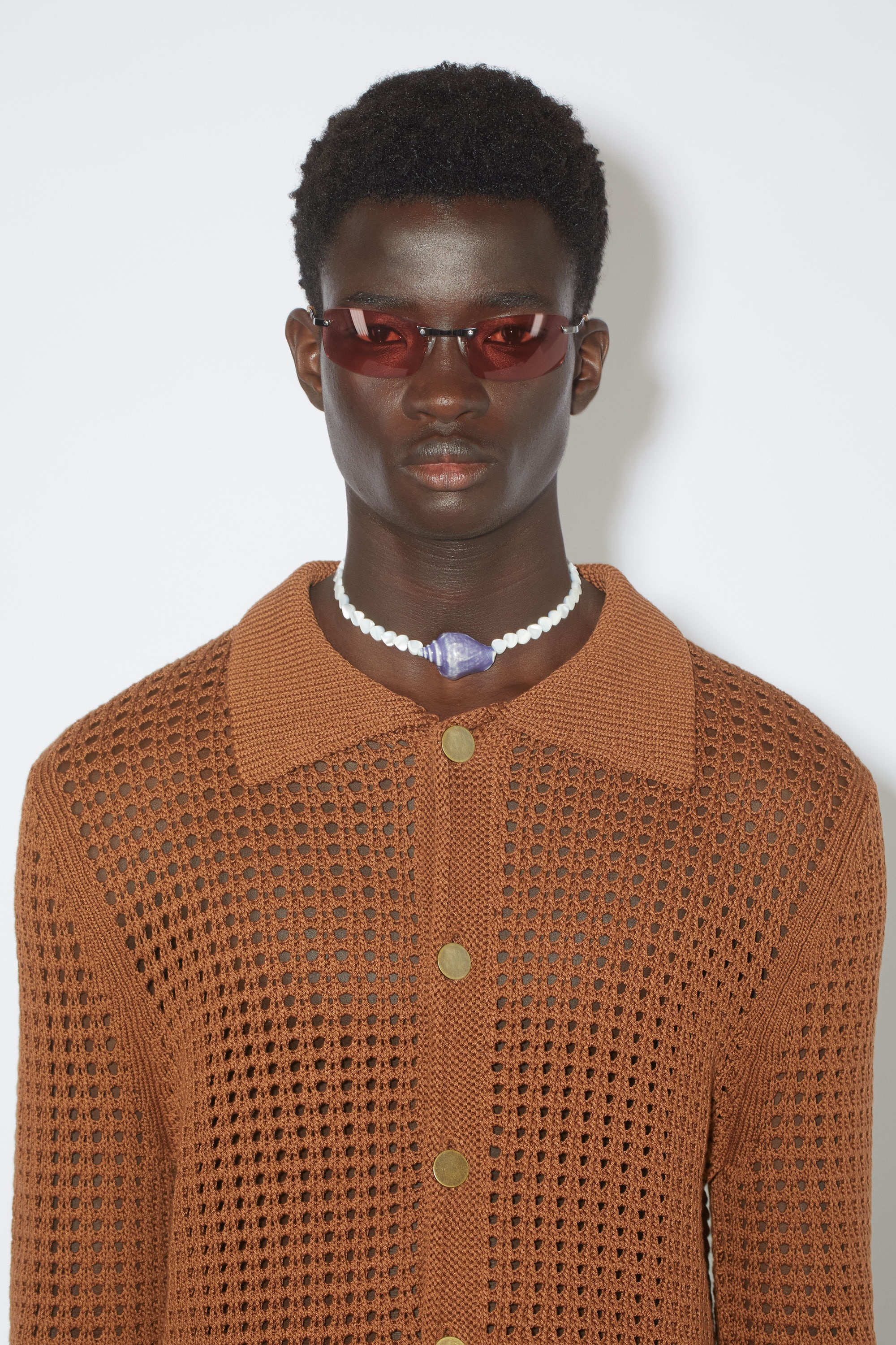 Knitted cardigan - Cognac brown - 4