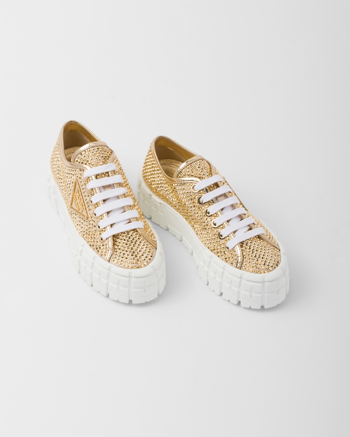 Satin and leather sneakers with crystals - 4