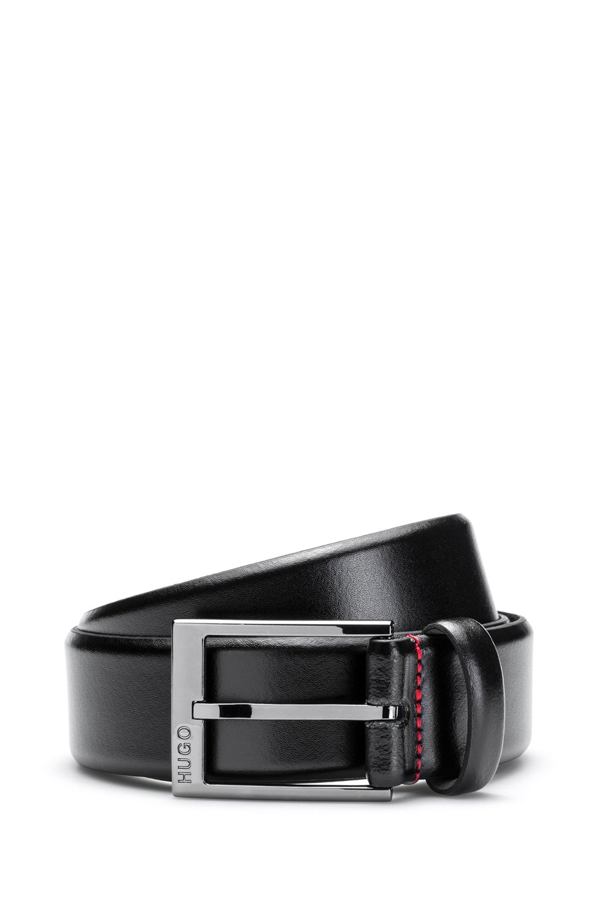 ITALIAN-LEATHER BELT WITH POLISHED GUNMETAL HARDWARE - 1