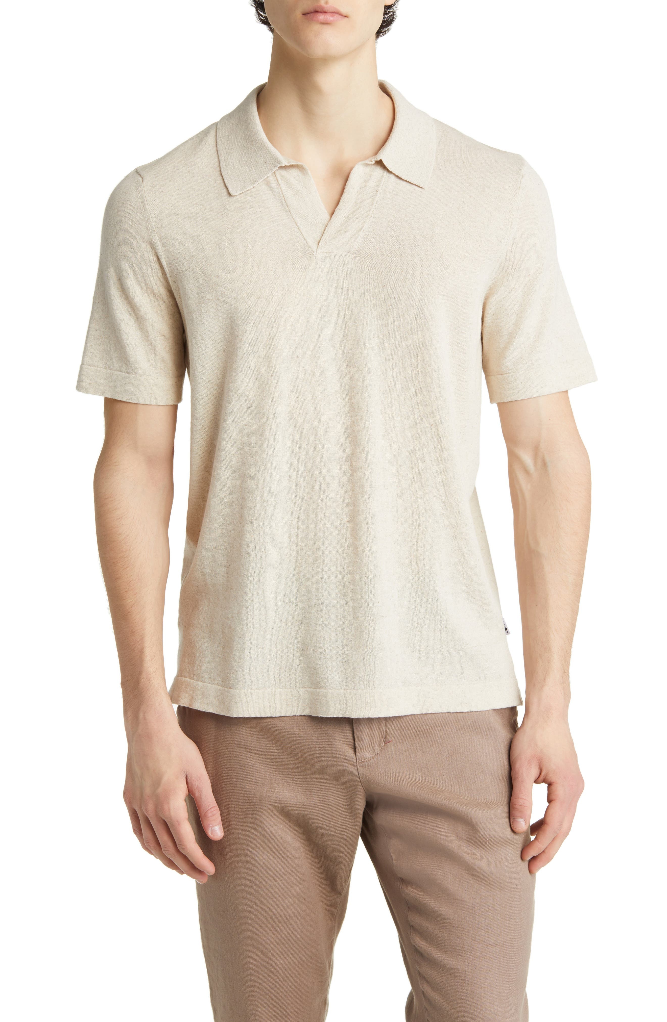 NN07 Ryan 6311 Cotton & Linen Johnny Collar Polo in Oat at Nordstrom - 1