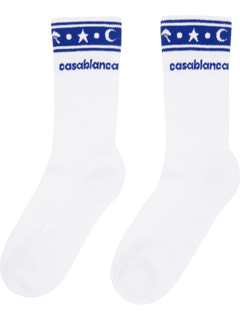 CASABLANCA White & Blue Printed Sports Socks outlook