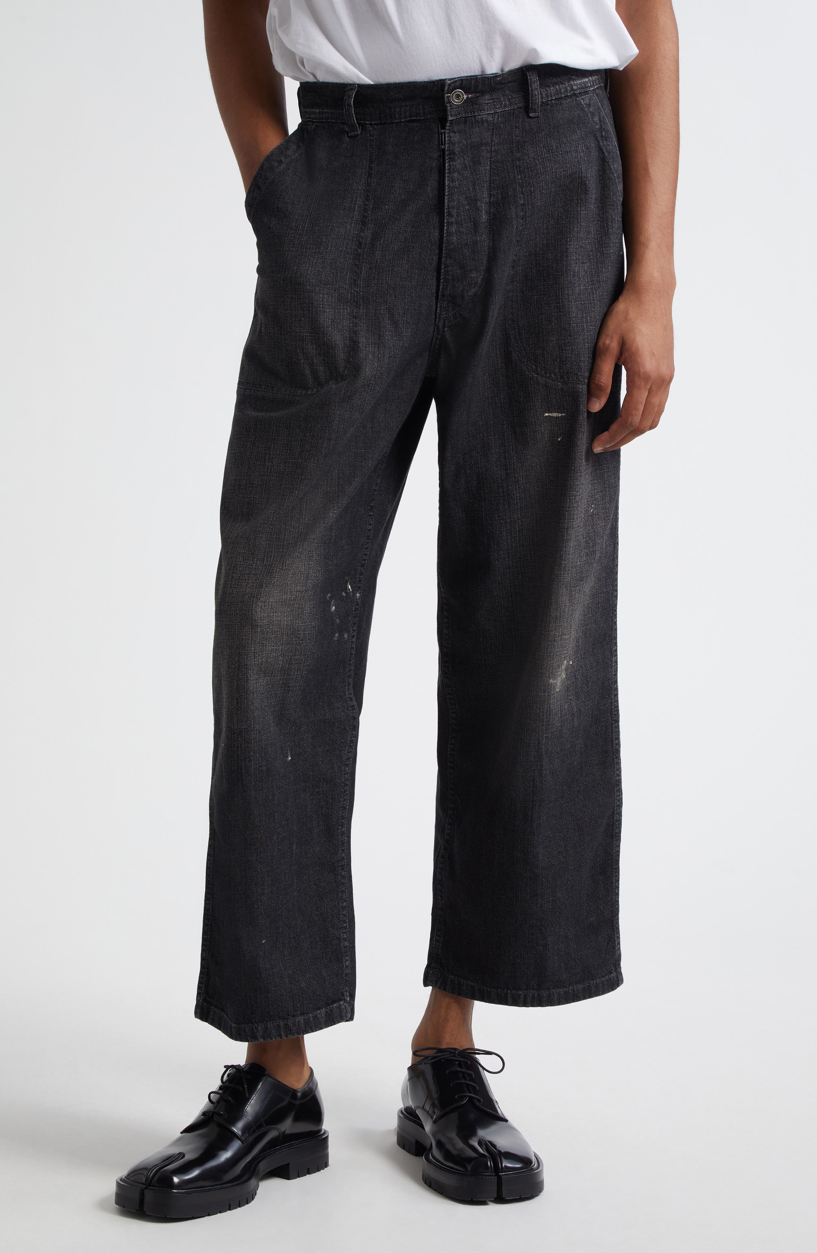 Maison Margiela Paint Splatter Wide Leg Jeans in Black at Nordstrom - 1