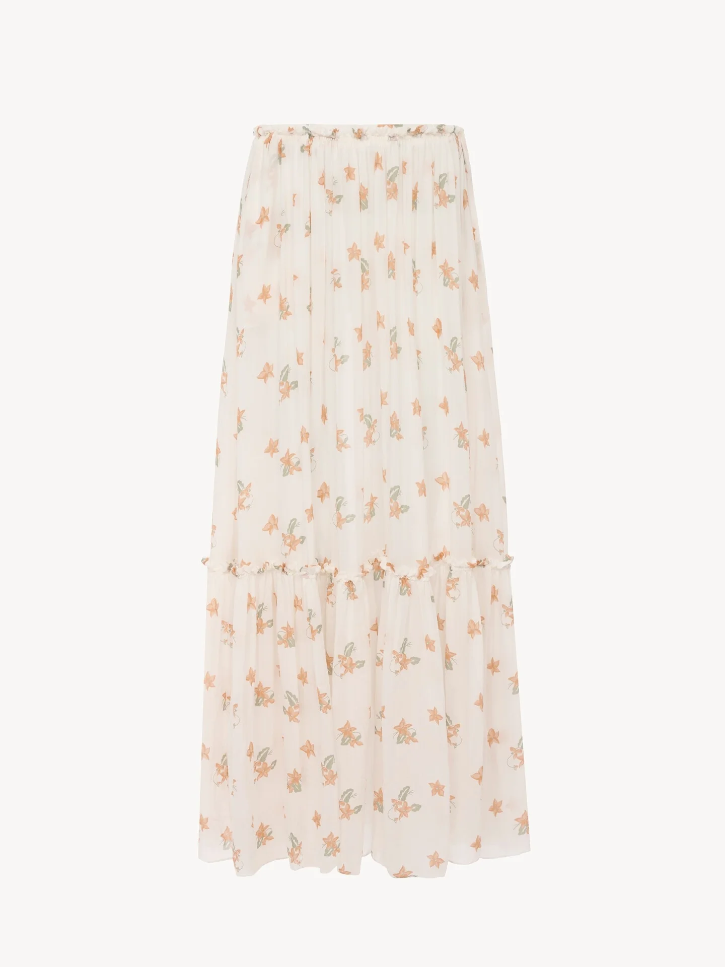 GATHERED LONG SKIRT IN SILK CHARMEUSE - 1
