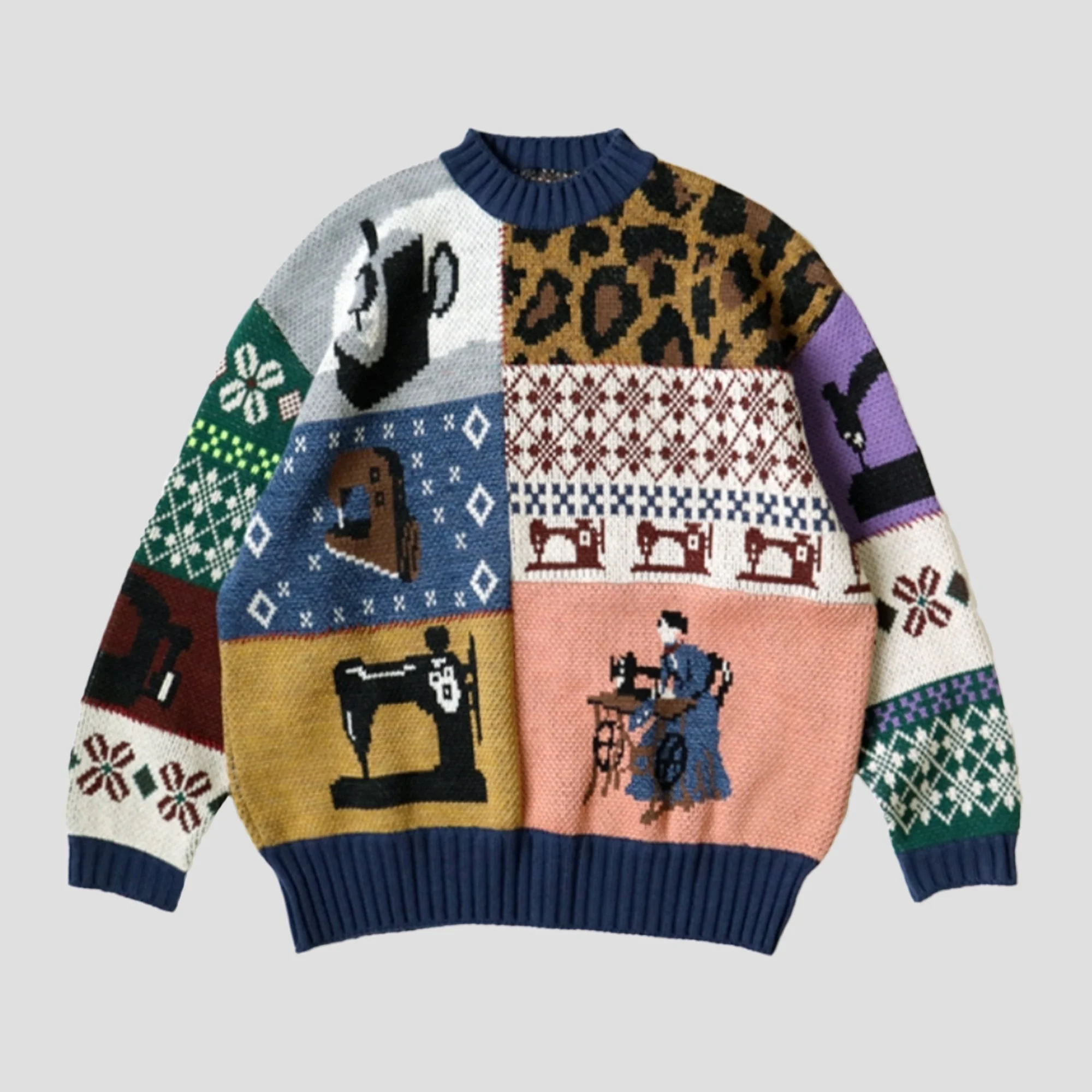 5G WOOL KUROGANE PATCHWORK CREW SWEATER - 1