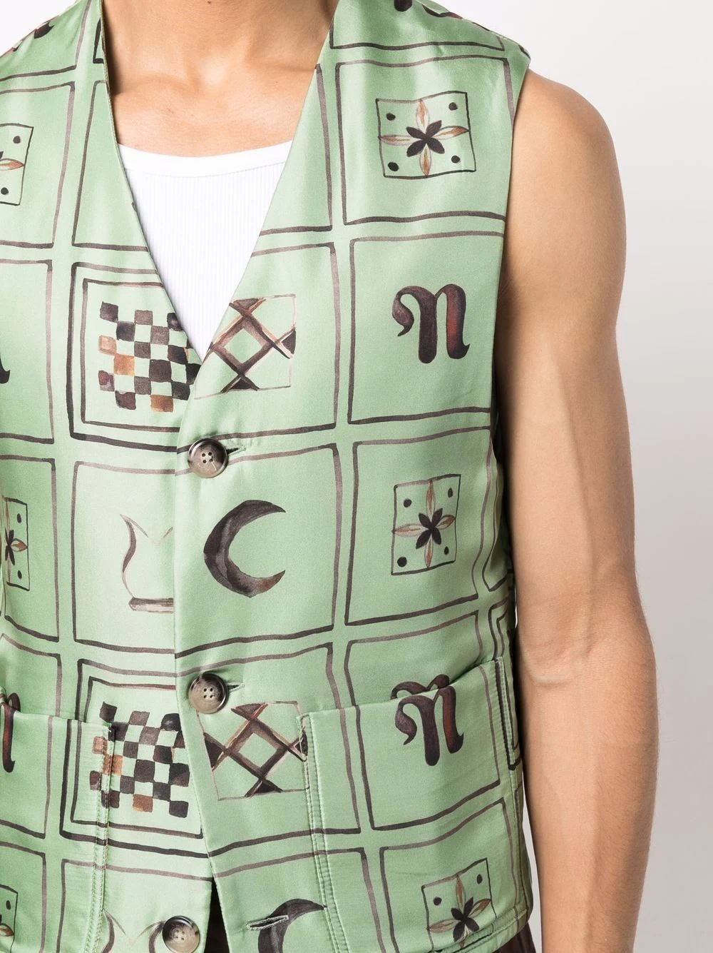 logo-print silk waistcoat - 5