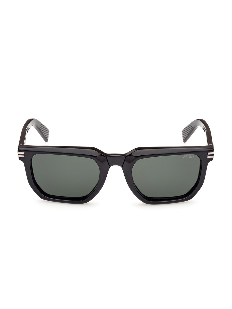 Men's 54MM Rectangular Sunglasses - Shiny Black Green 1