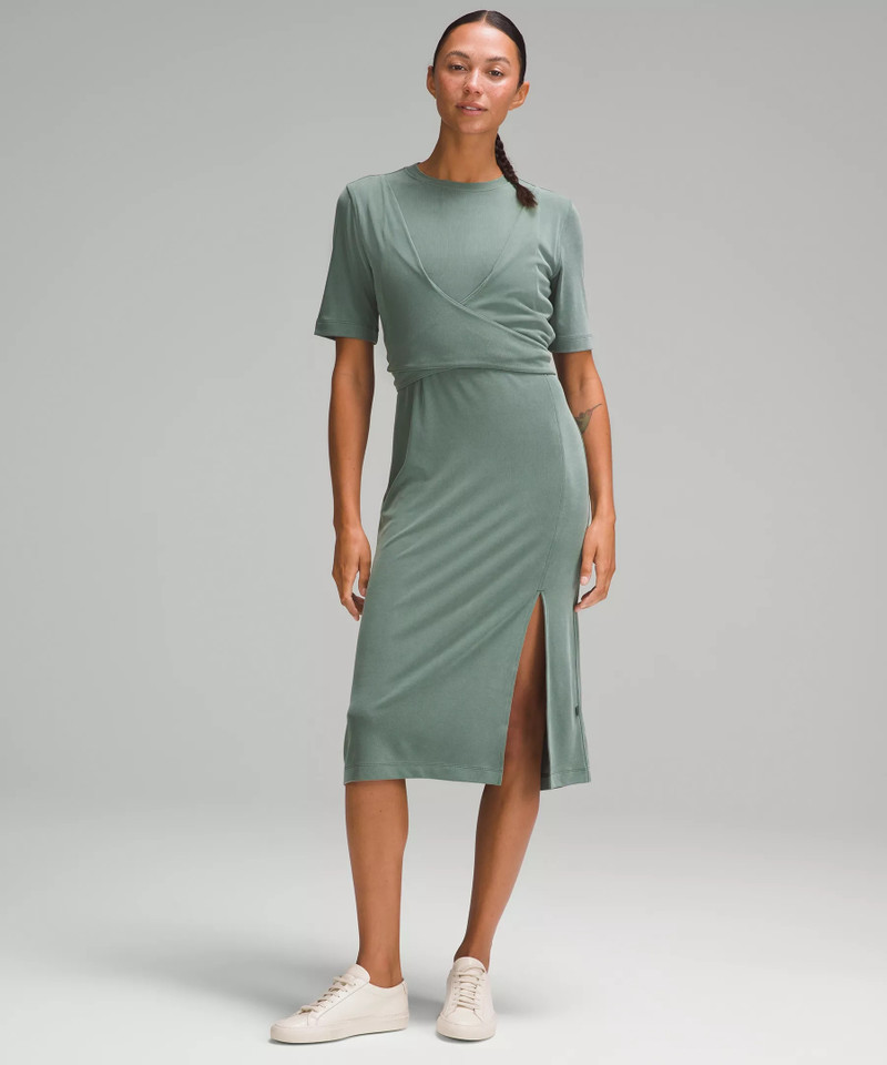 Wrap-Front Soft Ribbed Midi Dress 1